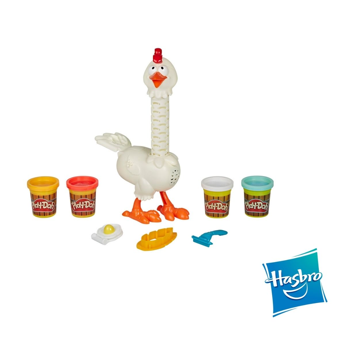 Play-Doh-Set mit Huhn, Eiern und Werkzeugen.