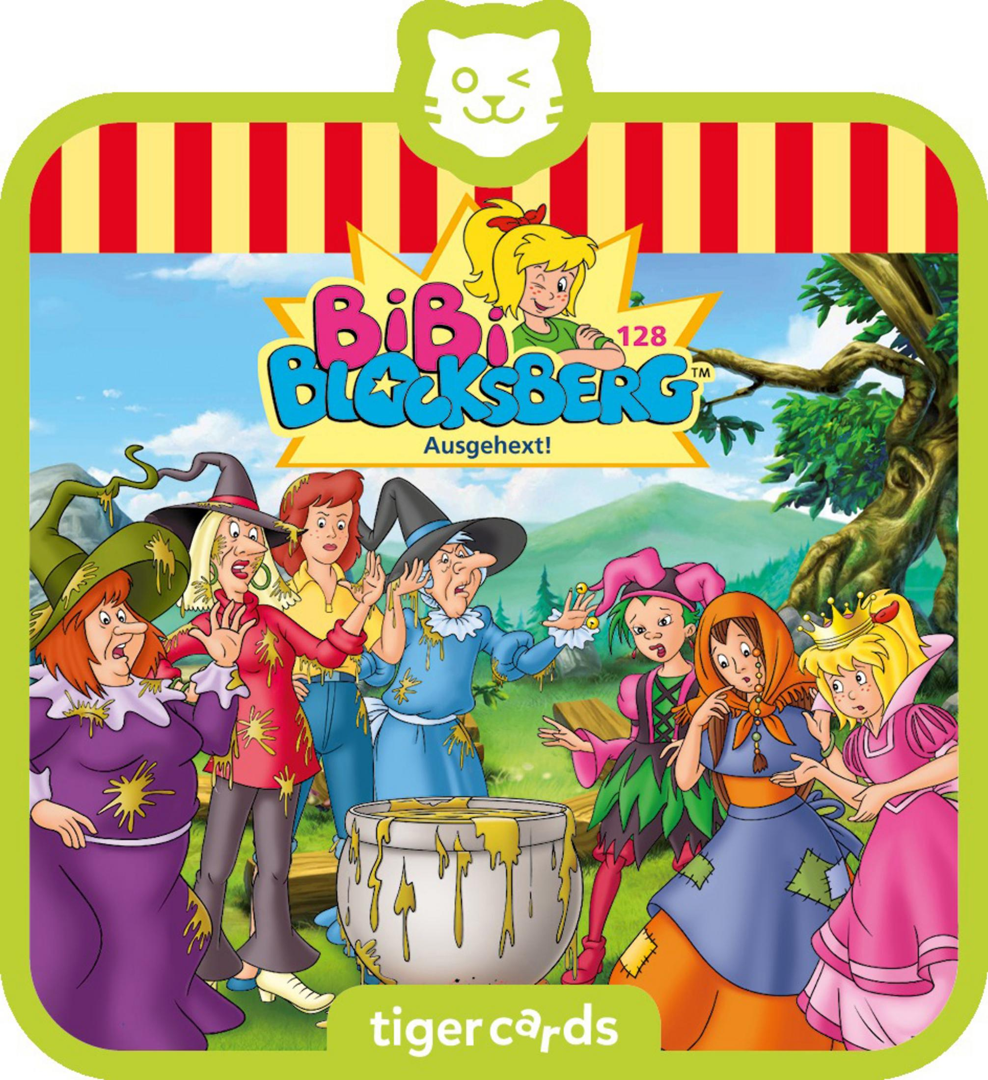 Bibi Blocksberg Kartenspielbox mit Cartoon-Illustrationen von Hexen.