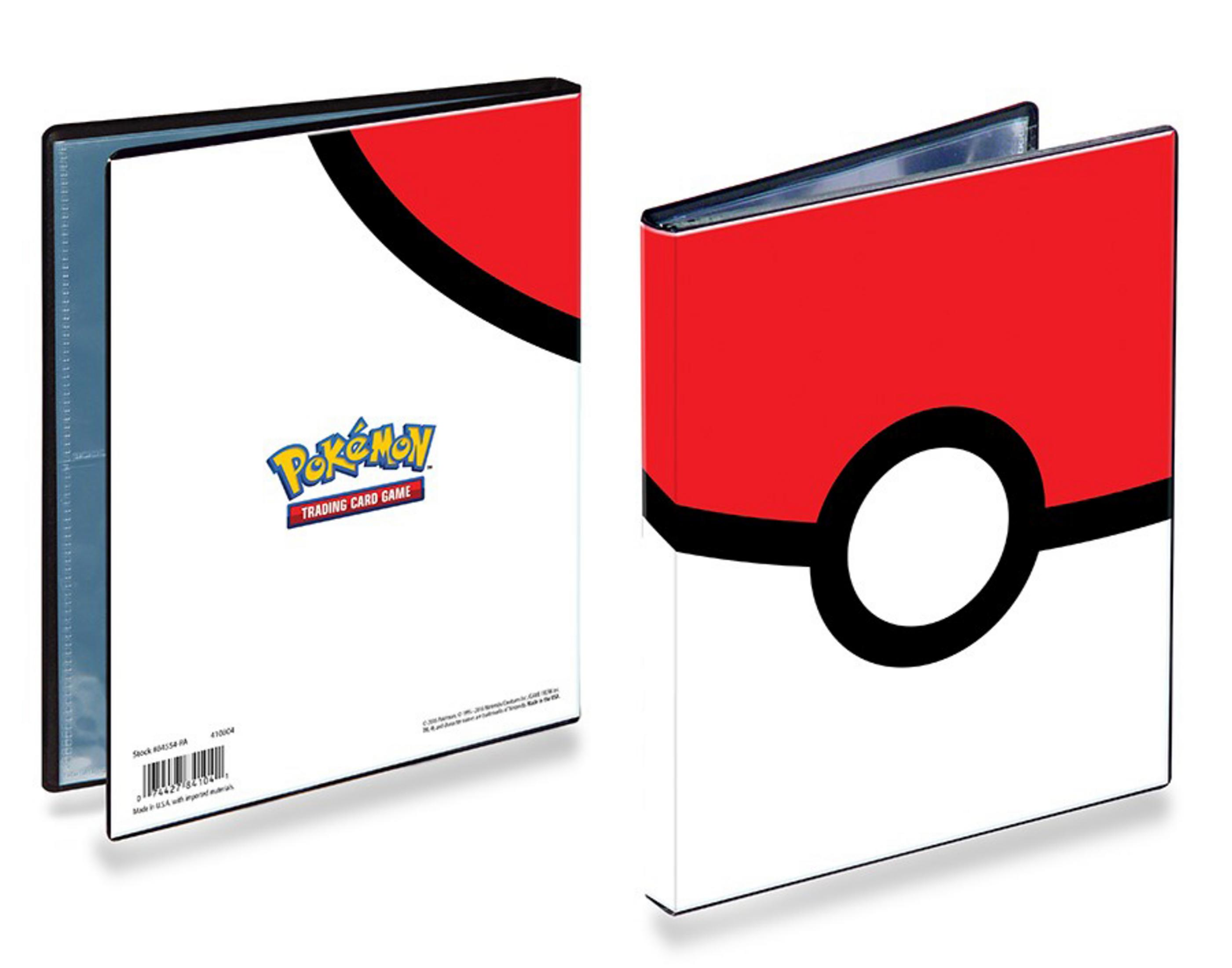 Pokemon Trading Card Game Ordner, rot-weiß mit schwarzem Pokeball-Design auf dem Cover.