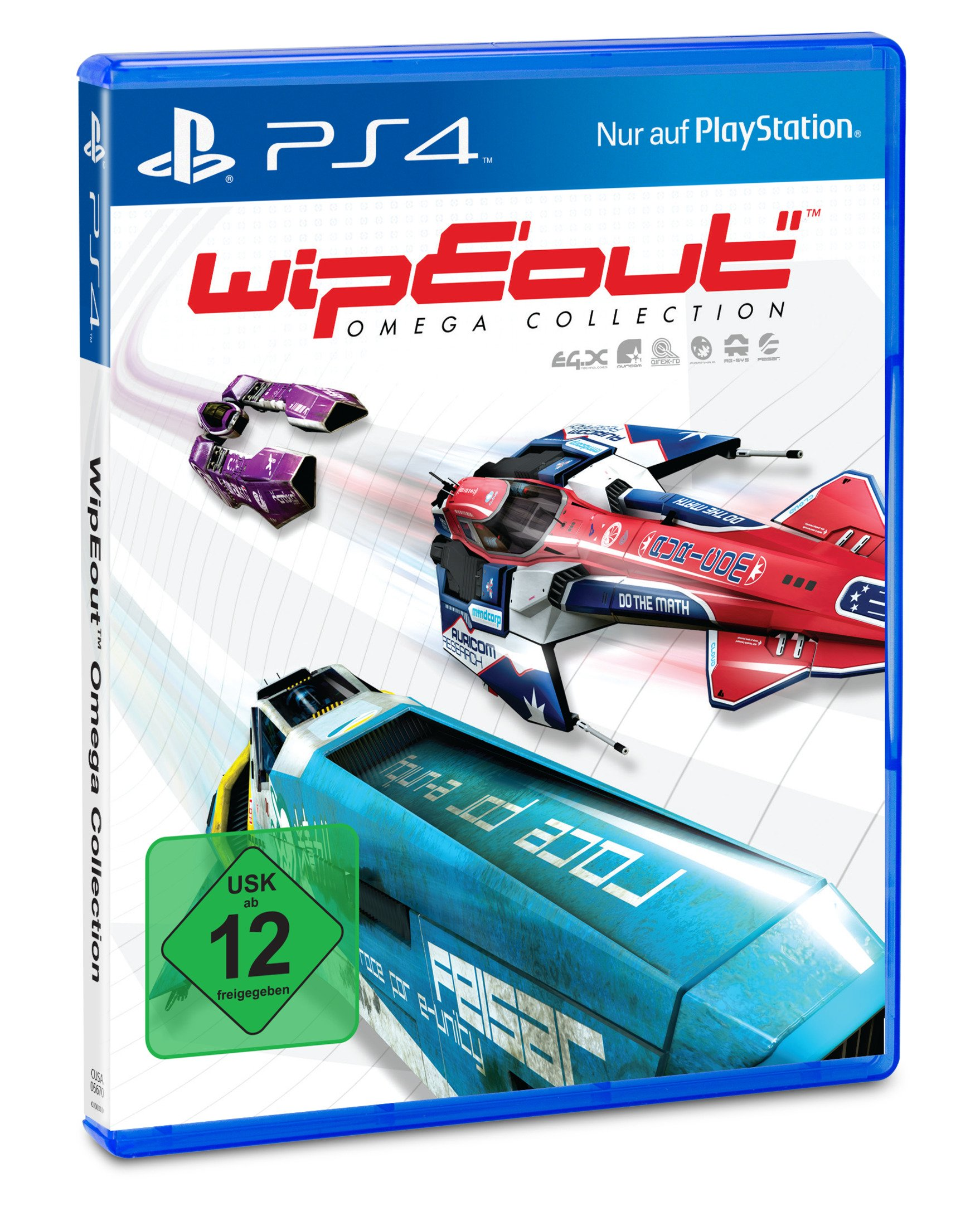 PS4-Spielcover. Rennschiffe in Aktion auf einem blauen Gehäuse, mit roten und blauen Schiffen.