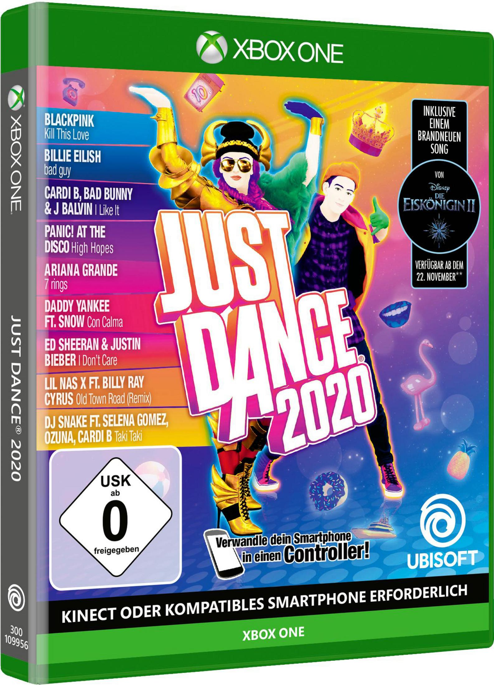 Just Dance 2020 Spielbox mit Cover-Art von Tänzern.