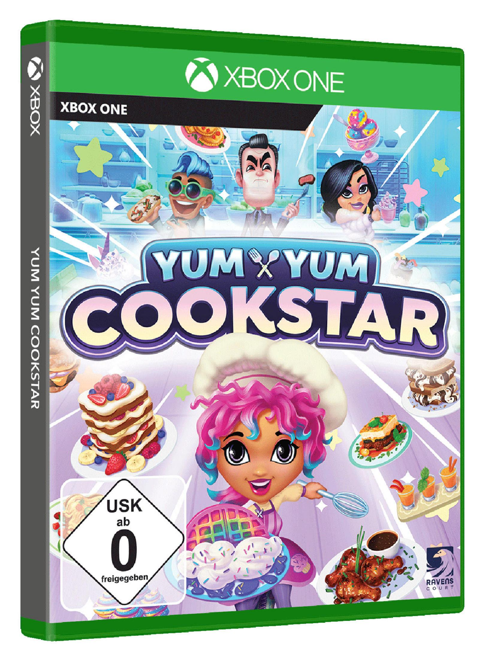 Videospielbox für Yum Yum Cookstar auf Xbox One. Ein Mädchen kocht.