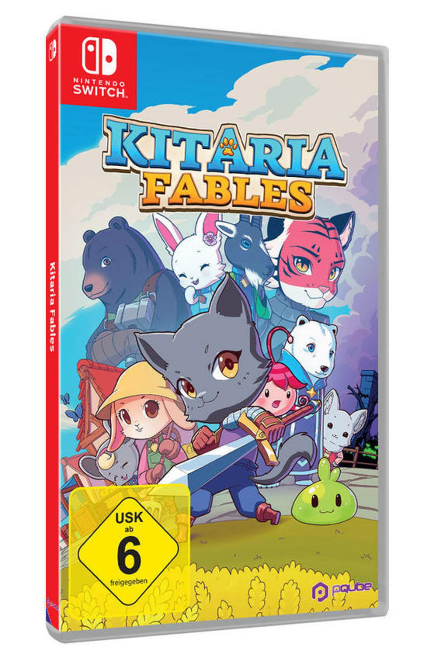 Videospielbox, Kitaria Fables, mit Tierfiguren, farbenfrohes Design.