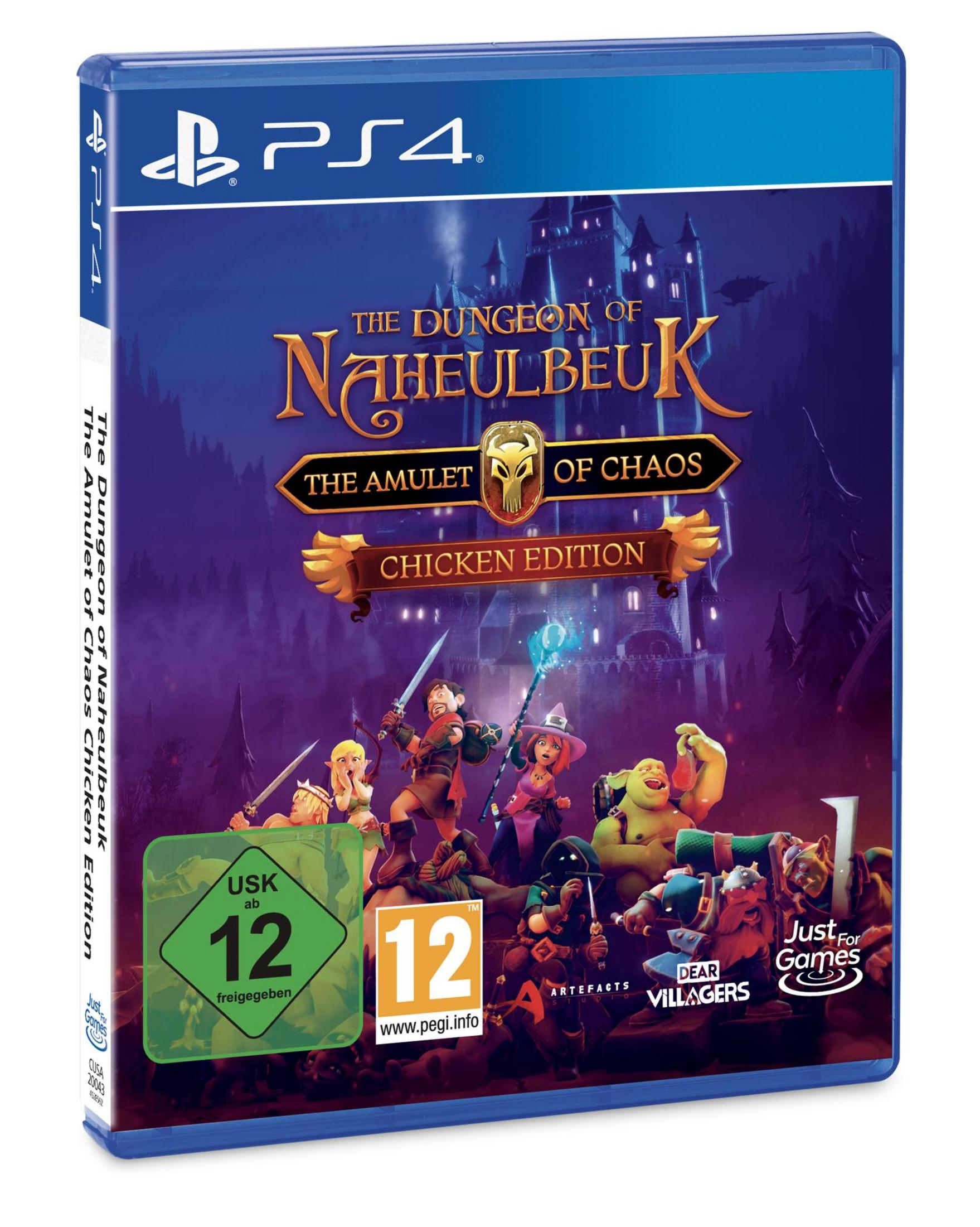 PS4-Spielbox, The Dungeon of Naheulbeuk, mit einer cartoonartigen Figurengruppe.