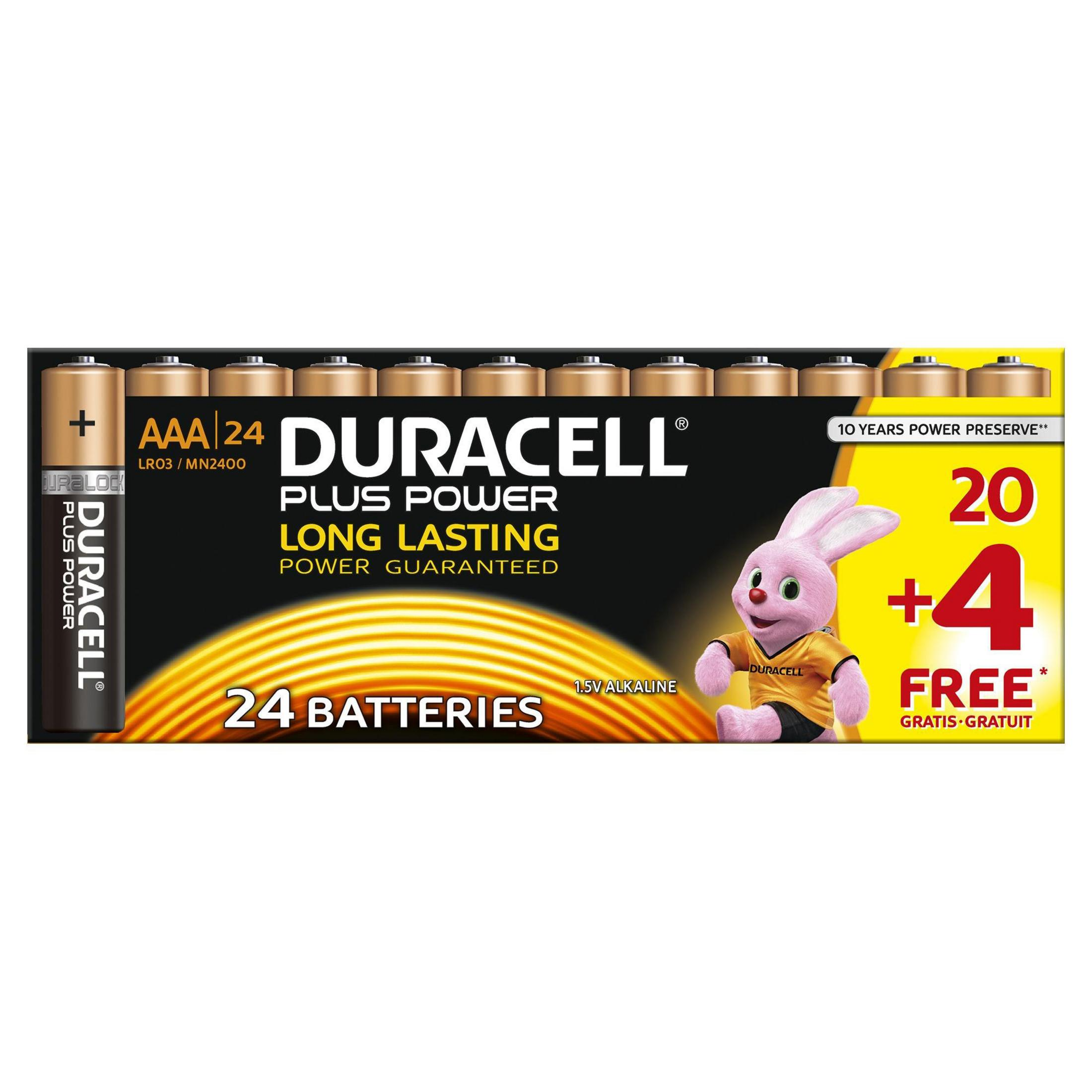 DURACELL 019058 POWER-AAA BP20+4 Stück 24 Batterie, MN2400/LR6 Micro 1.5 AAA Volt Alkaline