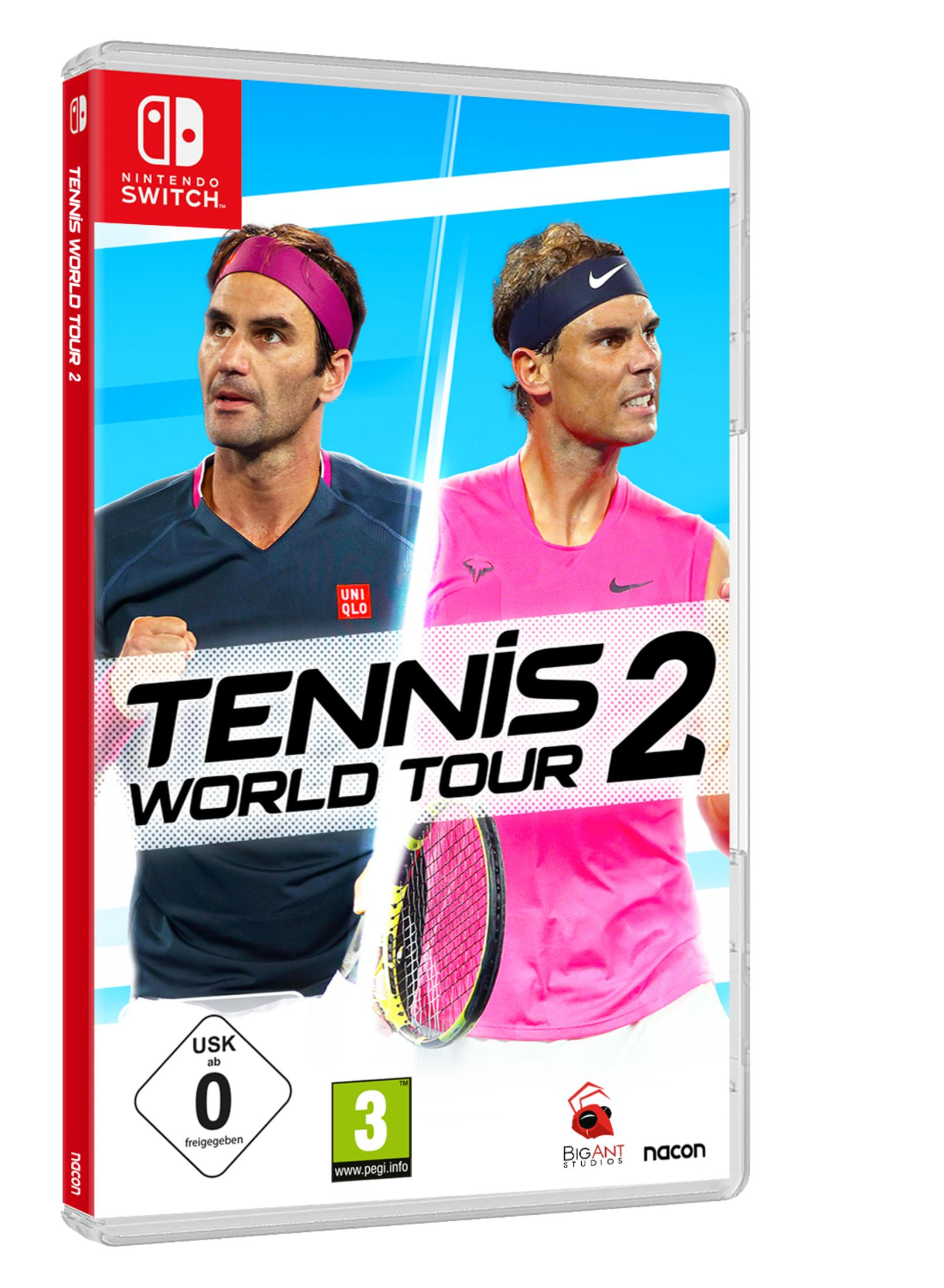 Spielbox von Tennis World Tour 2 mit Roger Federer und Rafael Nadal.