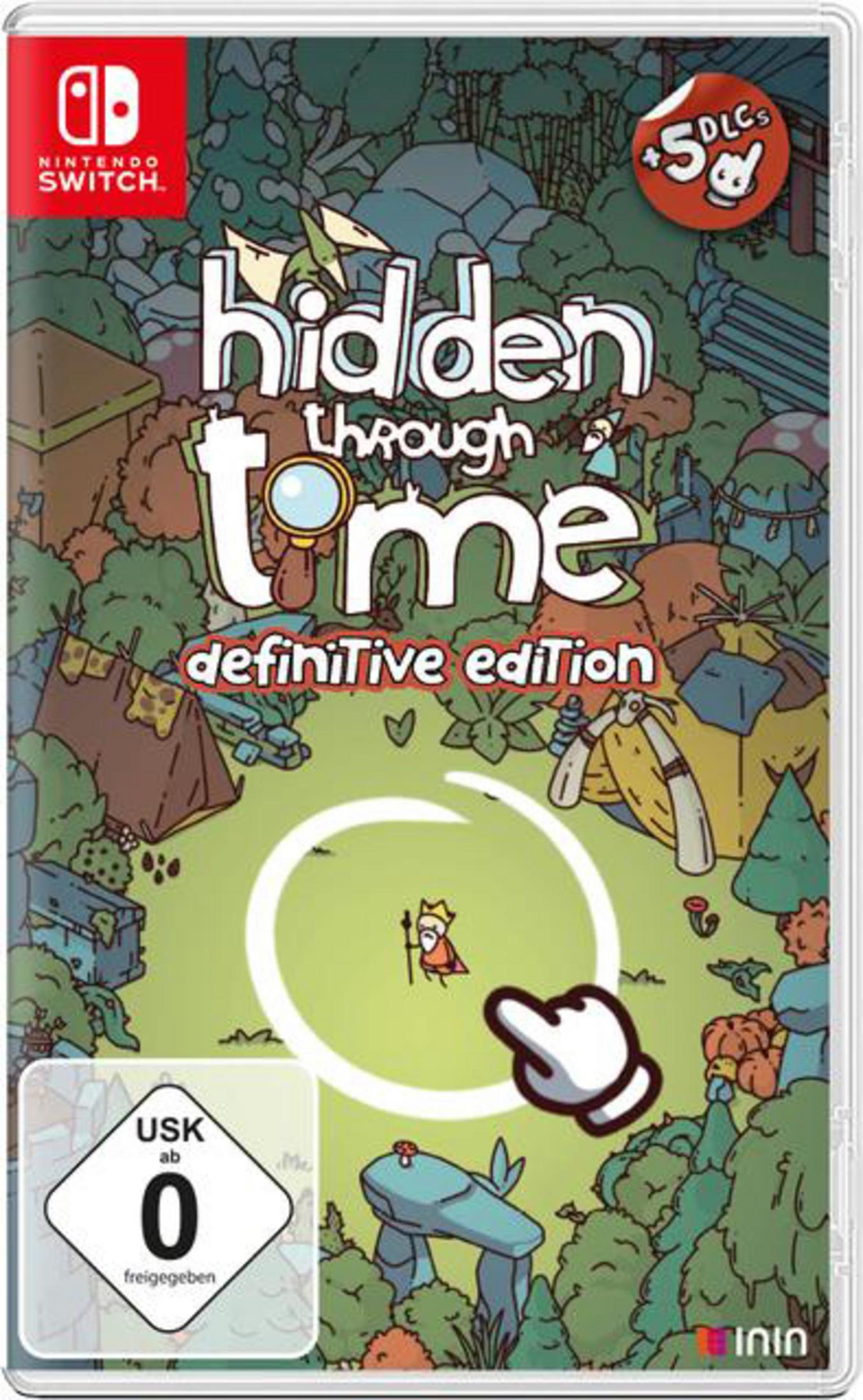 Scatola del gioco per Nintendo Switch per "Hidden Through Time". La copertina presenta illustrazioni in stile cartone animato.