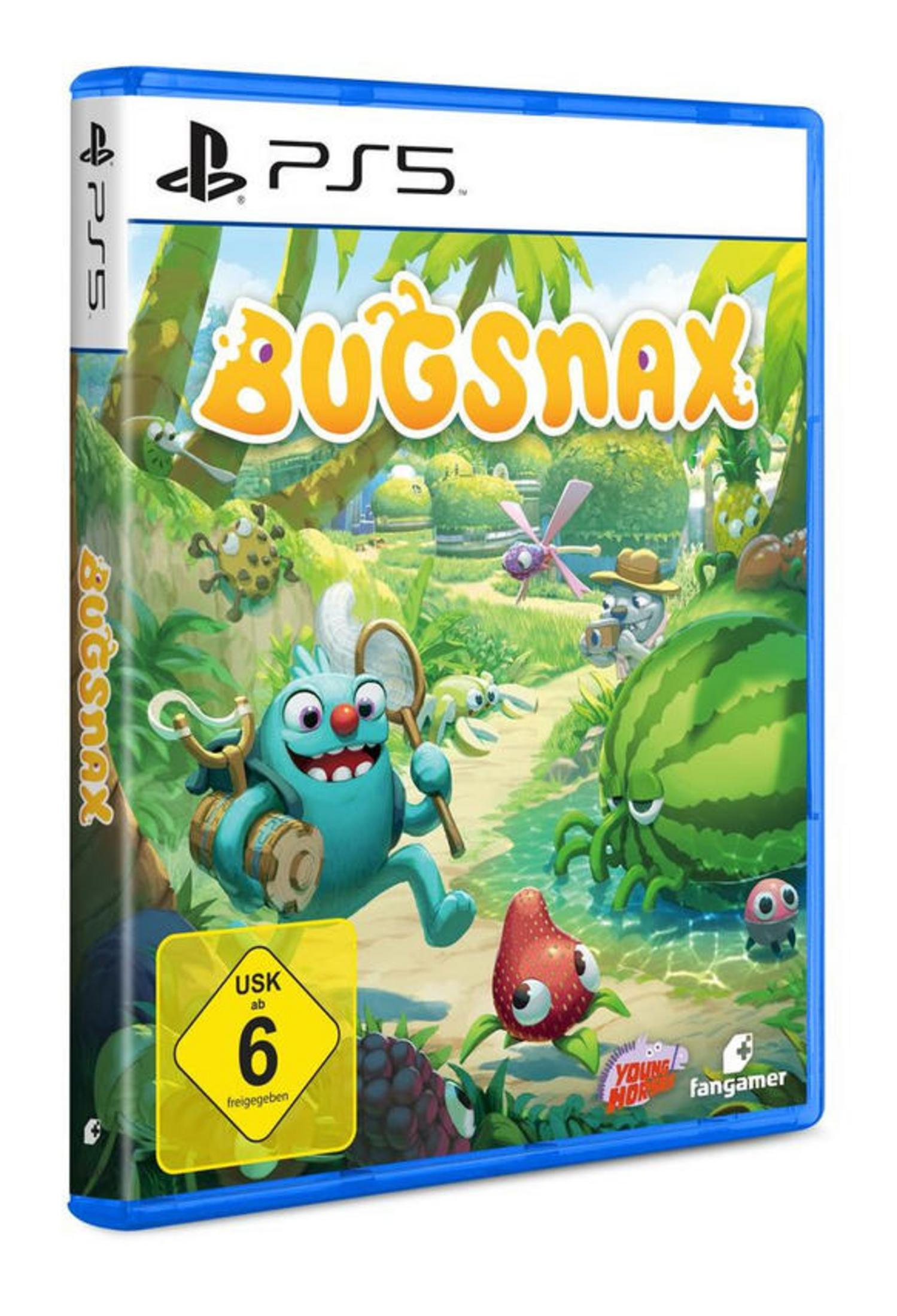 Bugsnax PS5 Spielbox mit Cartoon-Charakteren auf dem Cover.