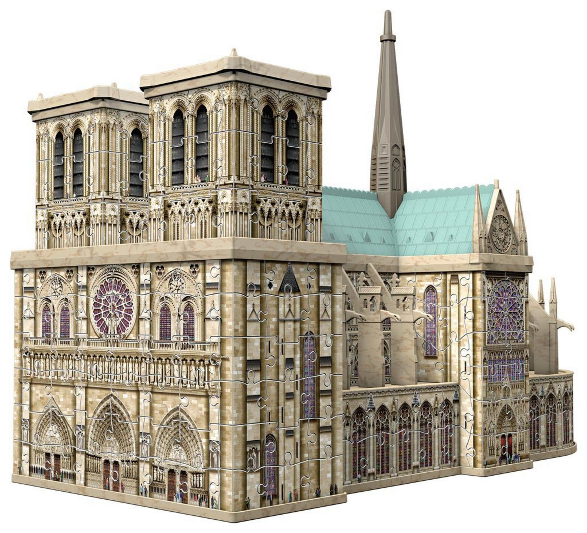 Puzzle katedry Notre Dame. Puzzle jest beżowe i przedstawia architekturę katedry.