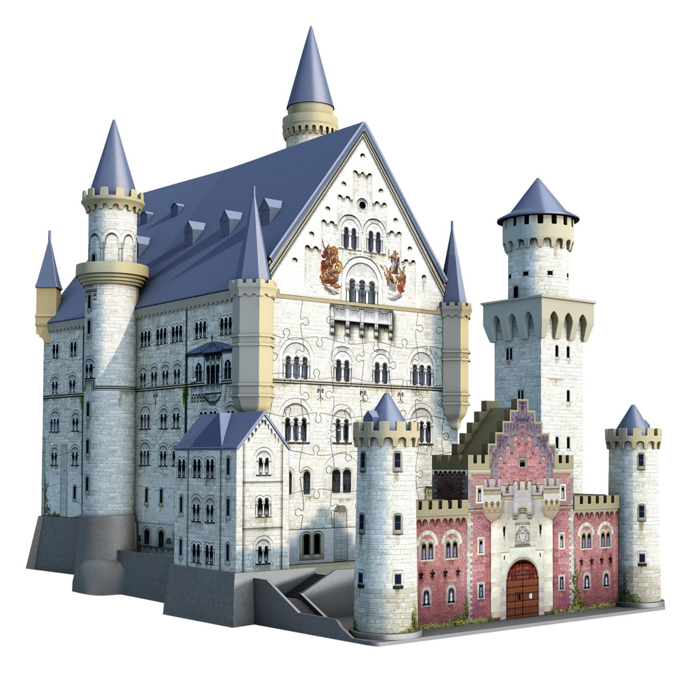 Puzzle von Schloss Neuschwanstein. Detailliert, mit Türmen, Türmchen und komplexer Architektur.