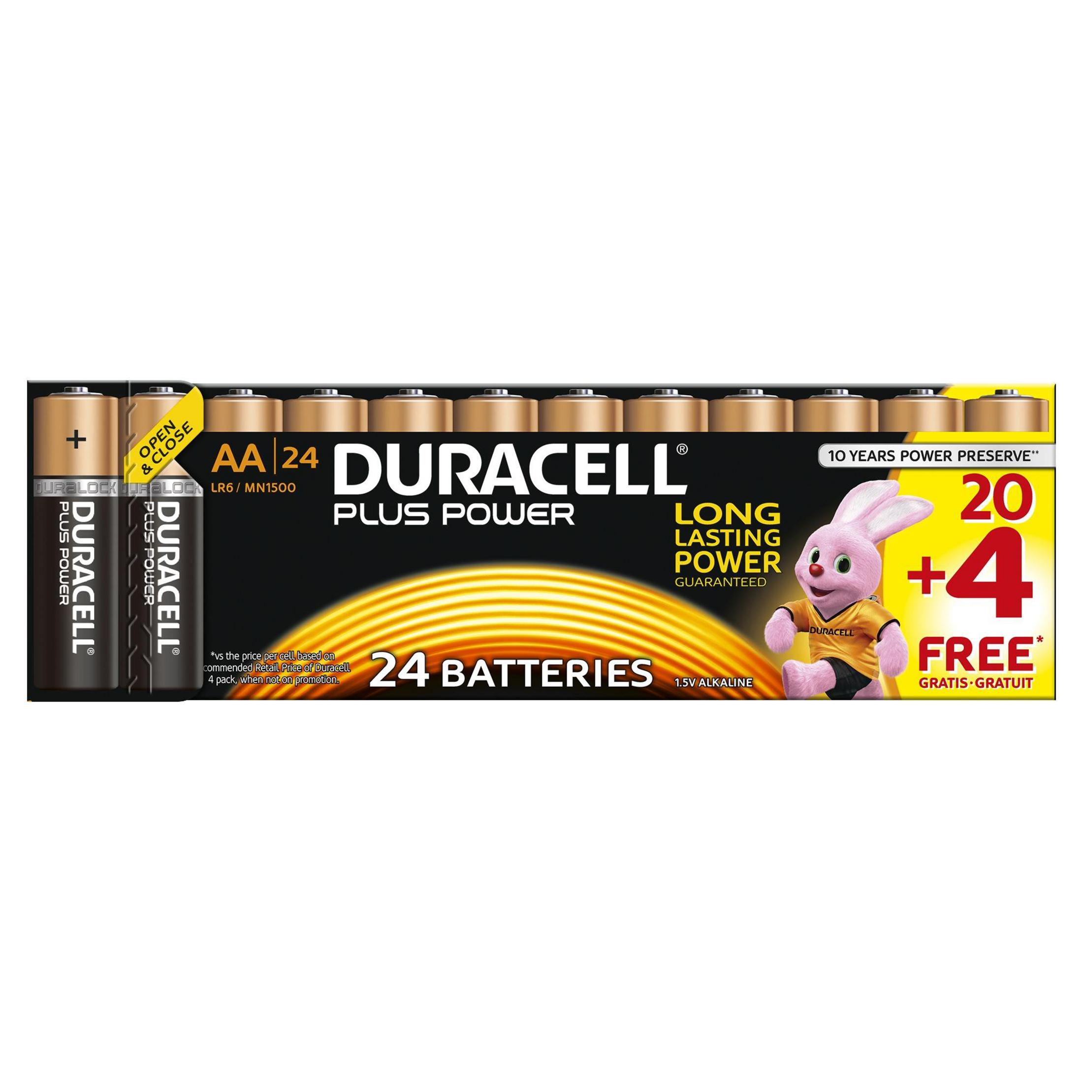 DURACELL 018426 POWER-AA Volt Alkaline, Mignon Batterie, BP20+4 Stück AA MN1500/LR6 24 1.5