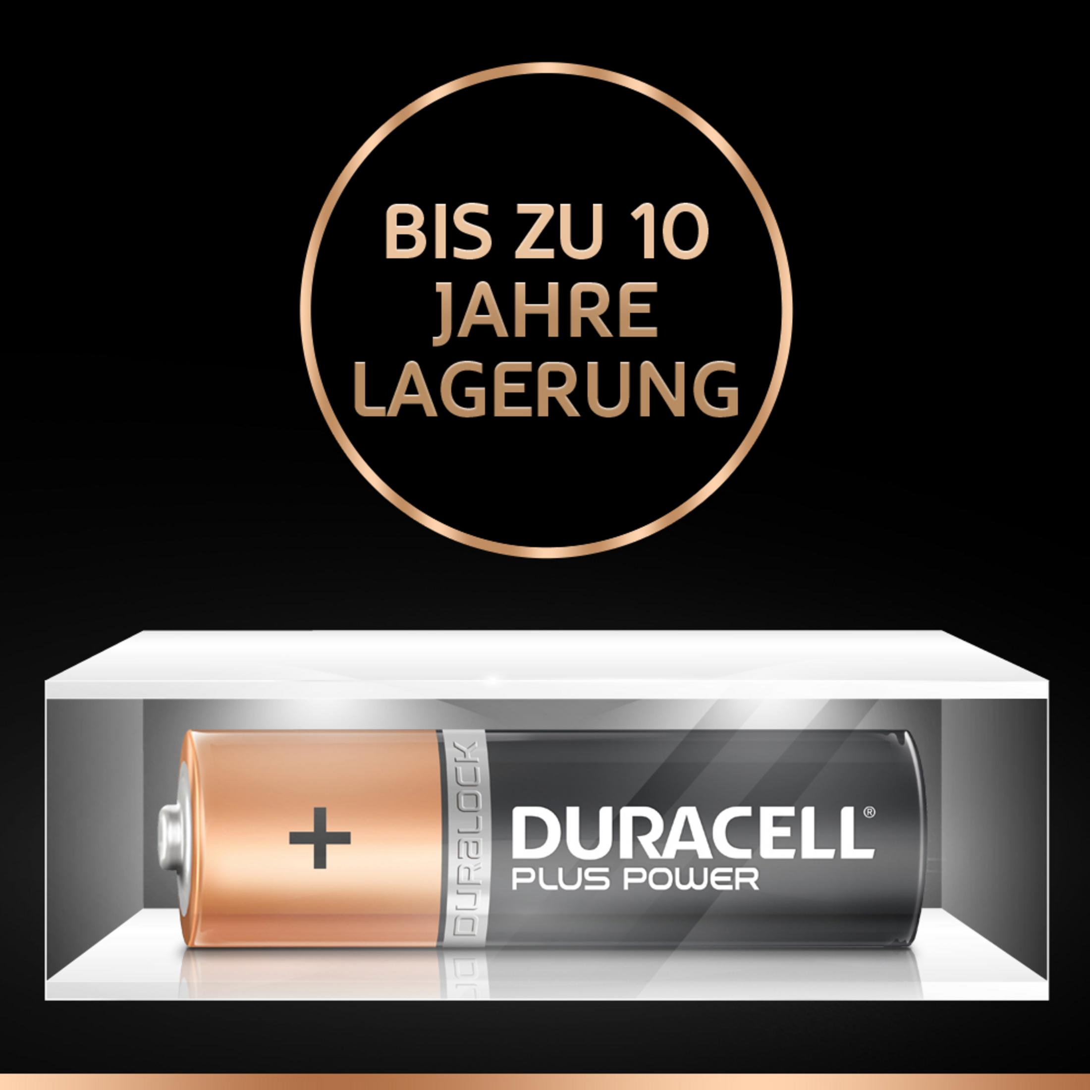 Duracell-Batterie in einer Anzeige, mit dem Text "BIS ZU 10 JAHRE LAGERUNG".