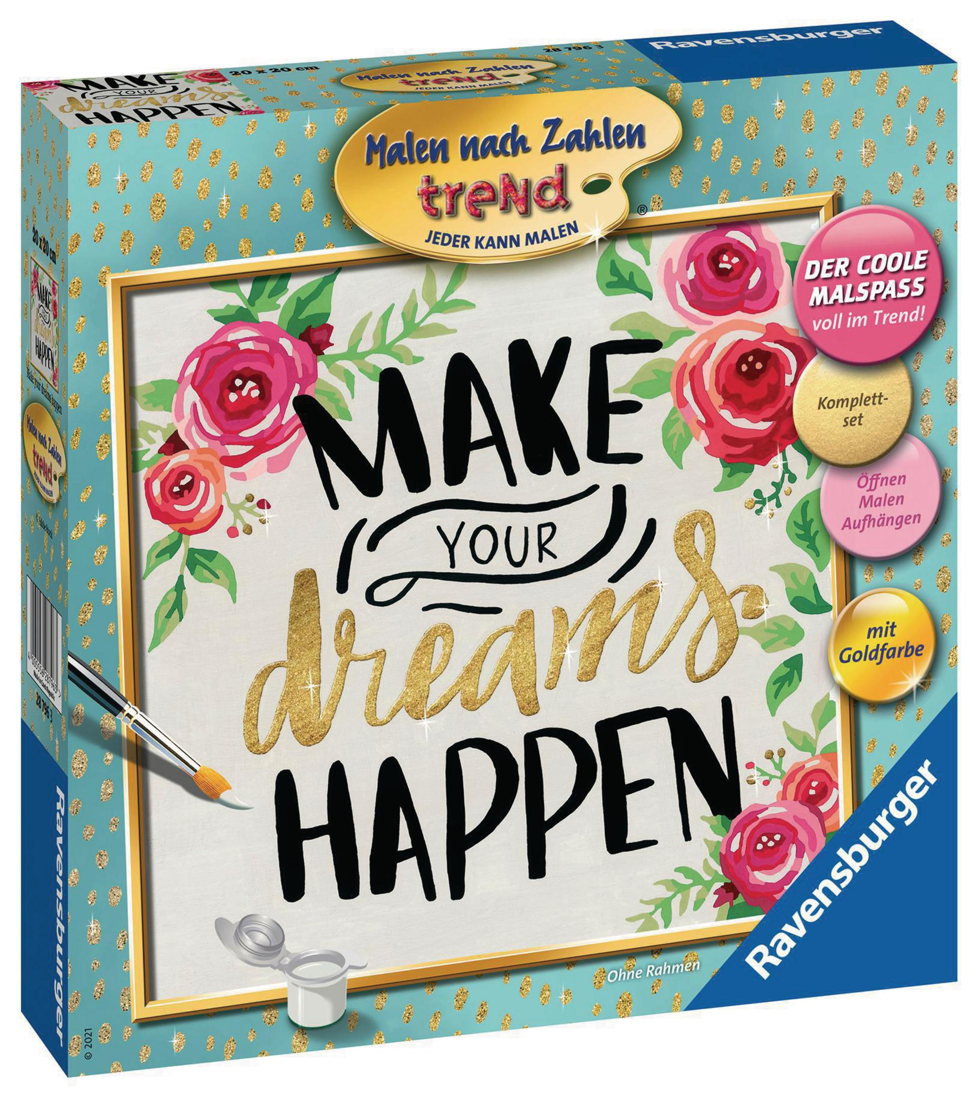 Kit di pittura numerica in scatola con fiori e testo: Make Your Dreams Happen.