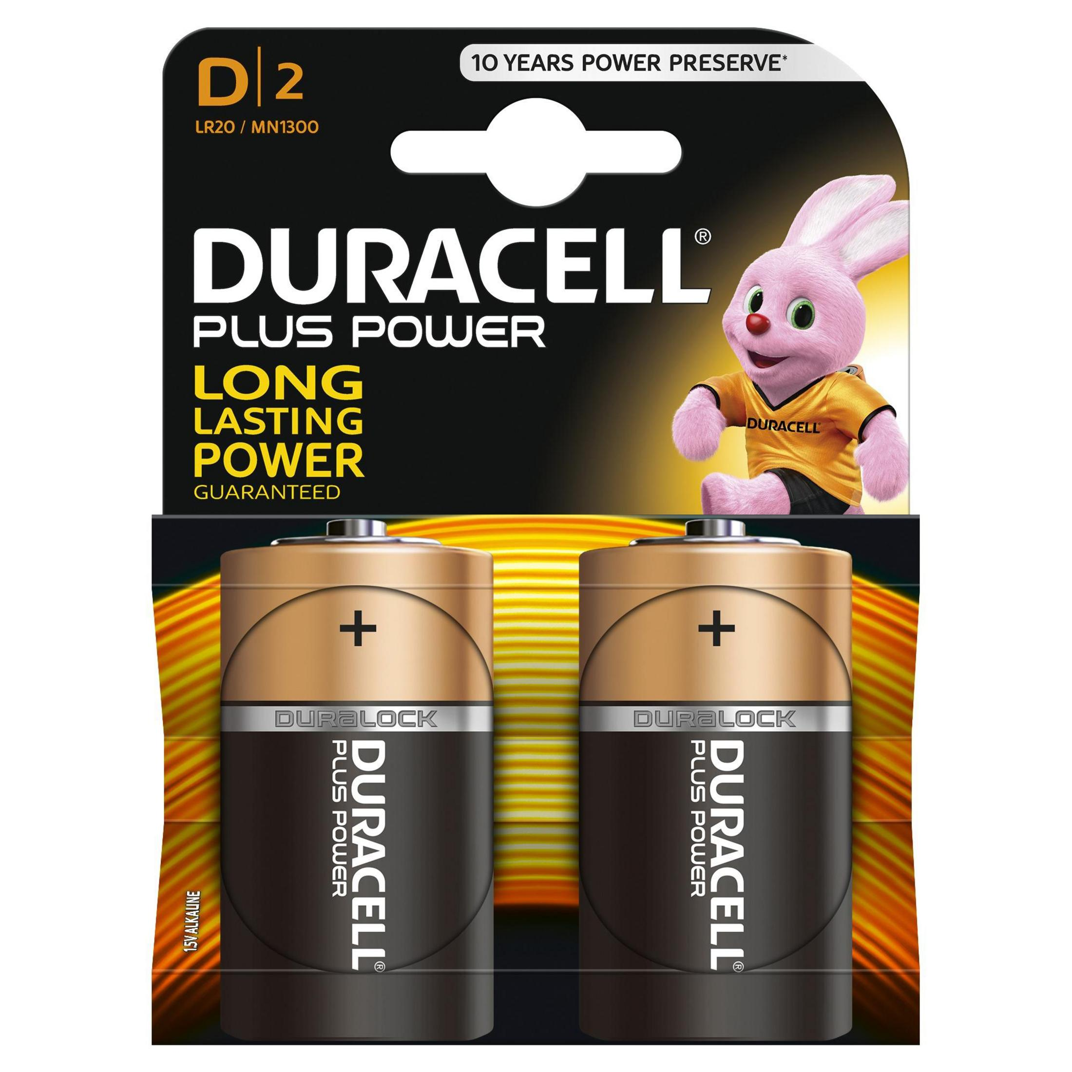 DURACELL 019171 POWER-D MN1300/LR20 1.5 K2 Alkaline, Volt Batterie, D Stück 2
