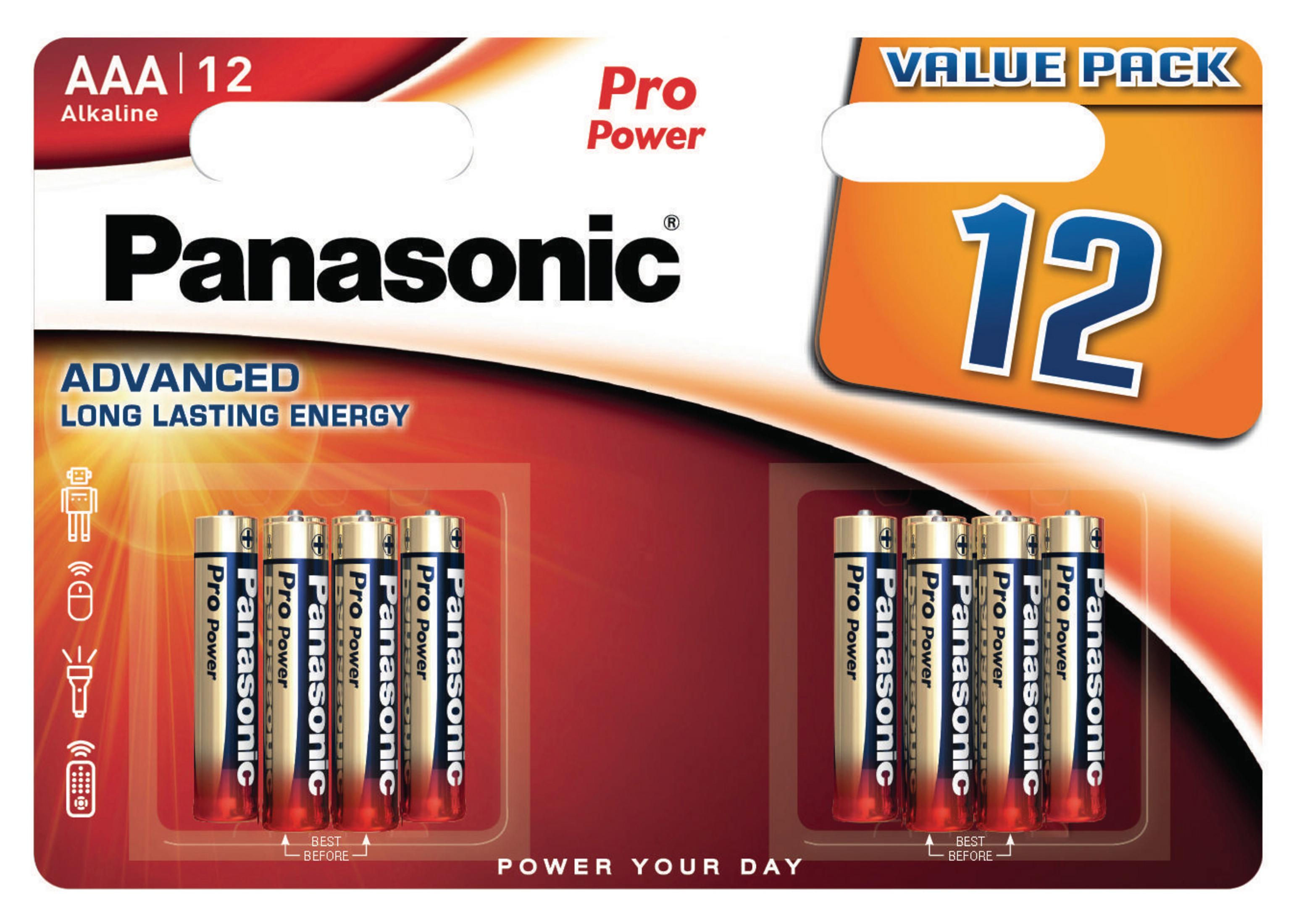 Alkaline, LR03PPG/12BW PANASONIC 00265965 Micro Volt Batterie, 1.5 AAA