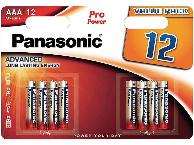 LR03PPG/12BW PANASONIC Batterie, 1.5 00265965 AAA Micro Alkaline, Volt