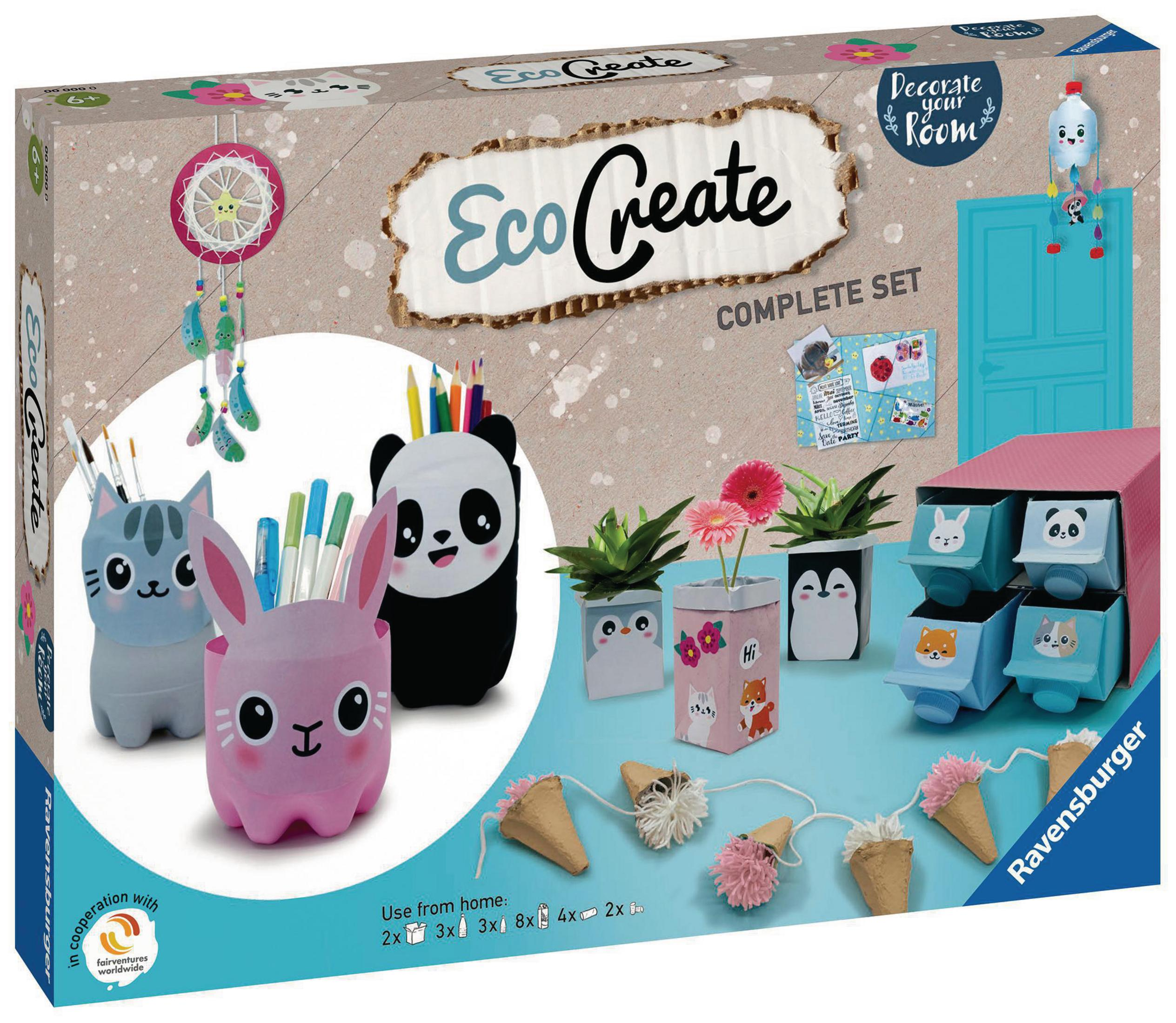 Eco Create Komplett-Set Box mit Bastelmaterial und Gegenständen.
