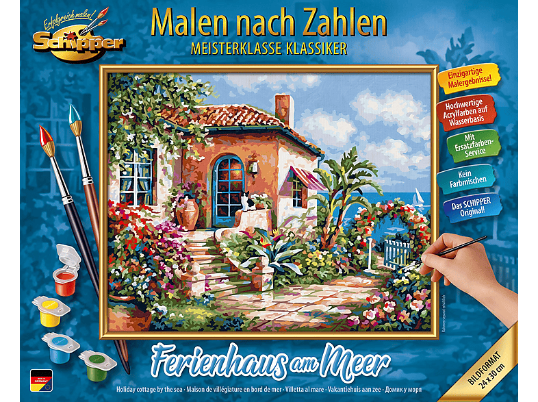 Schipper Dipingi Con I Numeri – Casa Vacanze Al Mare – Kit Per Adulti Su Tela 24x30 Cm Con Colori Acrilici E Pennelli