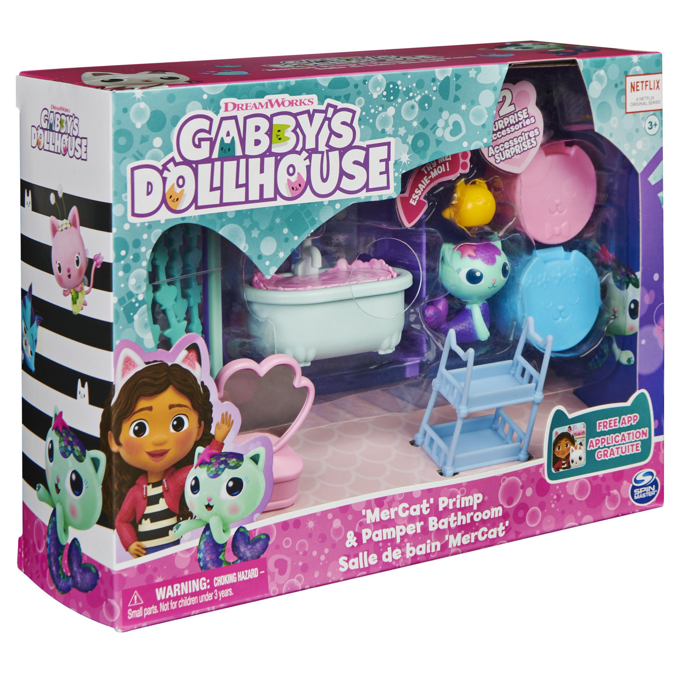 Gabby's Dollhouse Spielzeug-Set. Enthält eine Puppe, Möbel und Zubehör mit Katzenmotiven.