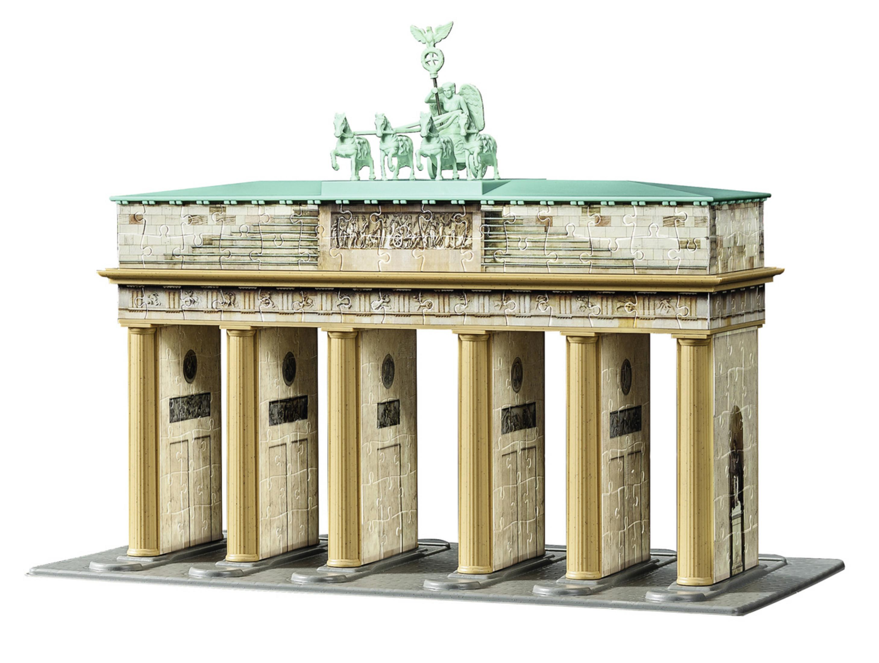 Brandenburger Tor Puzzle. Das Puzzle ist beige und hat das architektonische Design des Tors.