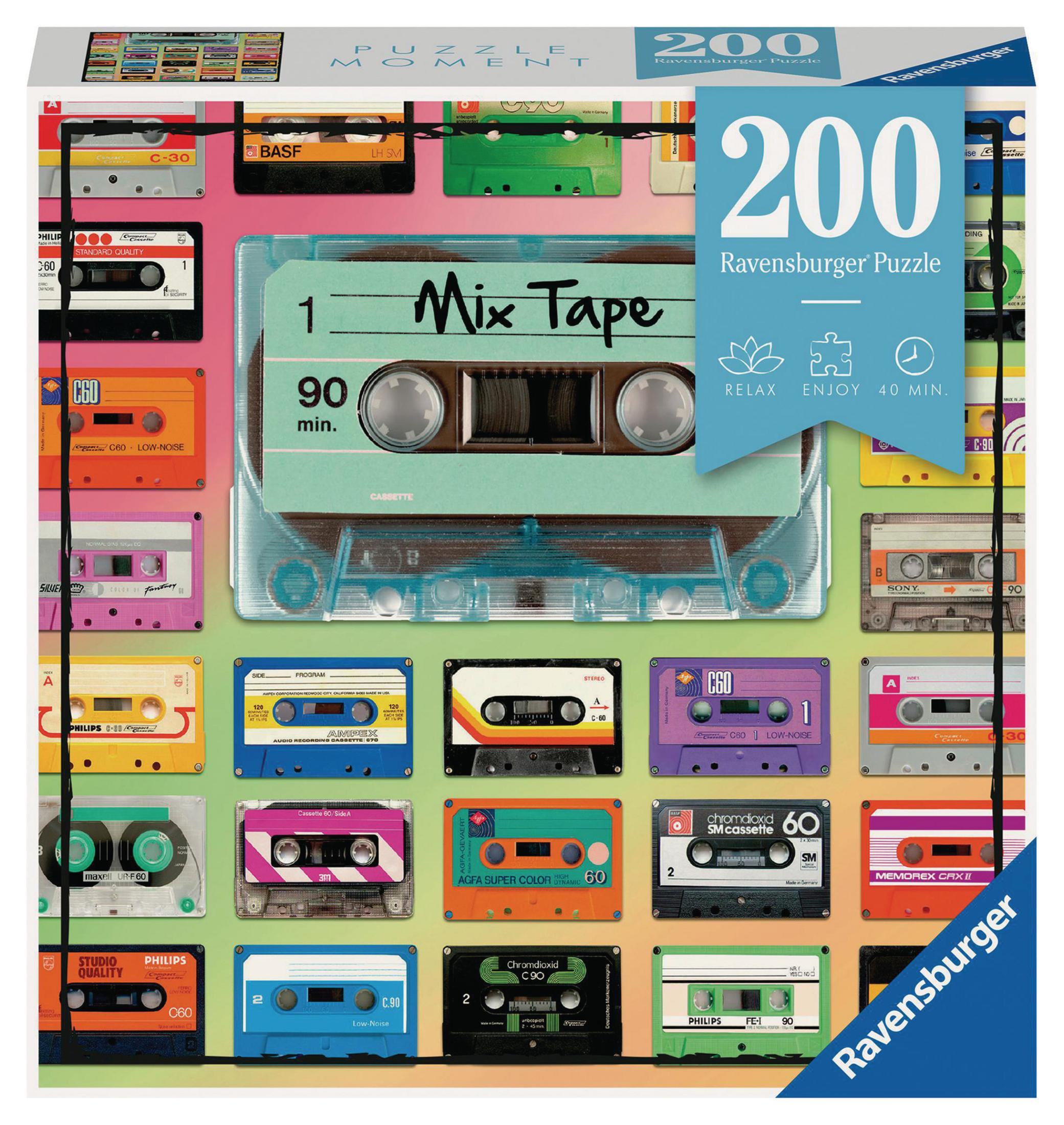 Pudełko z puzzlami Ravensburger z różnymi kasetami. Pudełko mówi 200 elementów.
