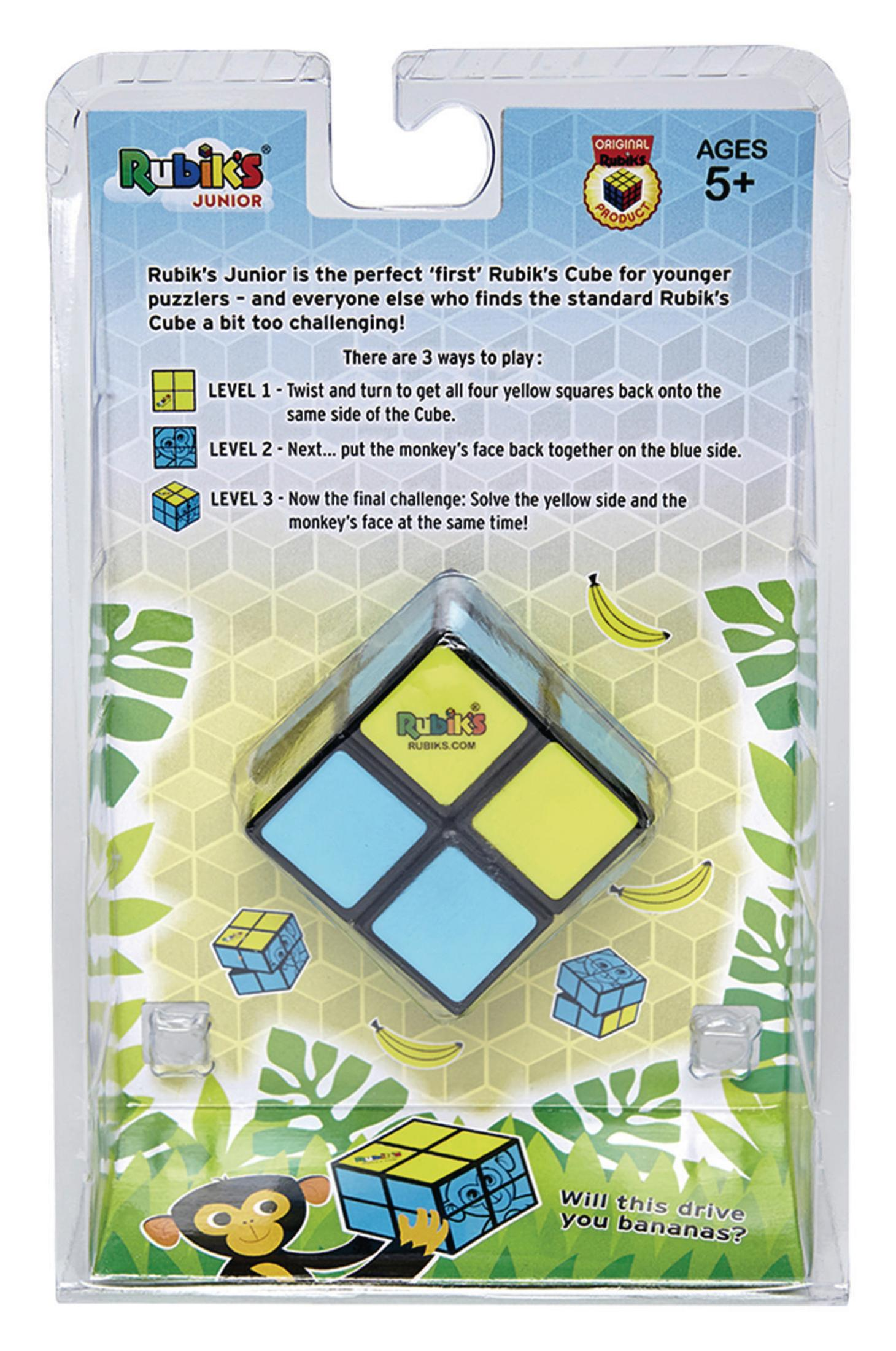 Rubik's Junior Puzzle-Verpackung mit einem bunten Würfel.