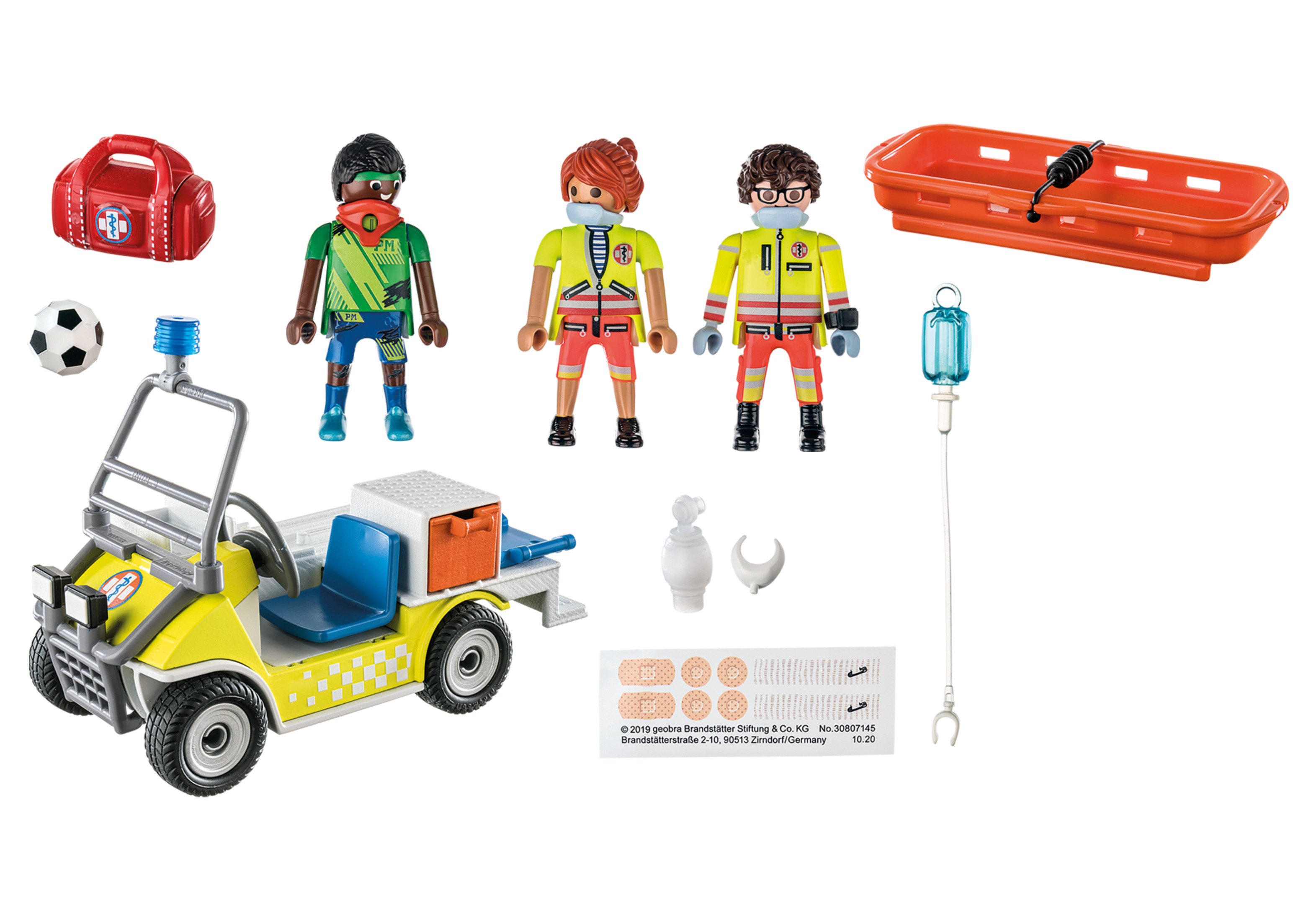 Playmobil-Krankenwagen-Set mit Figuren und medizinischer Ausrüstung.