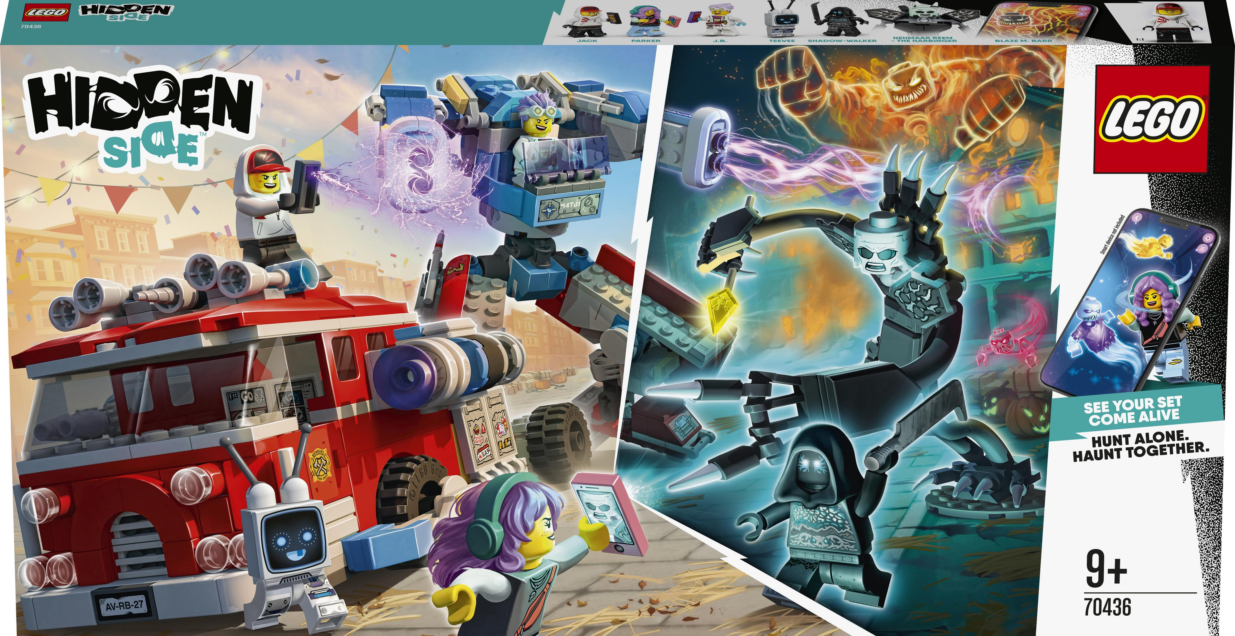 LEGO Hidden Side box art: a haunted school bus and characters with a ghost.