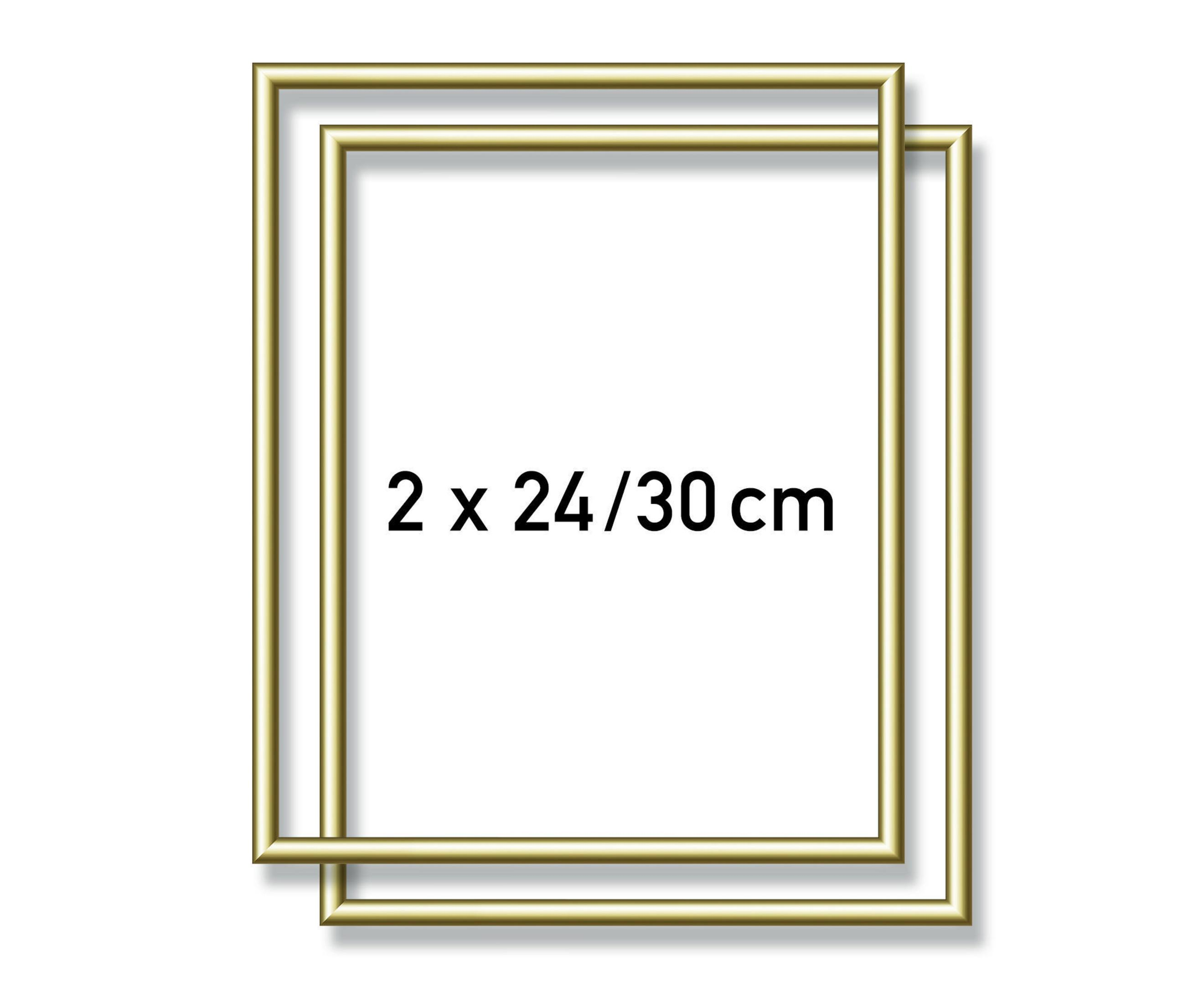 Zwei goldene Rahmen, einer überlappt den anderen leicht. Text: 2 x 24/30 cm.