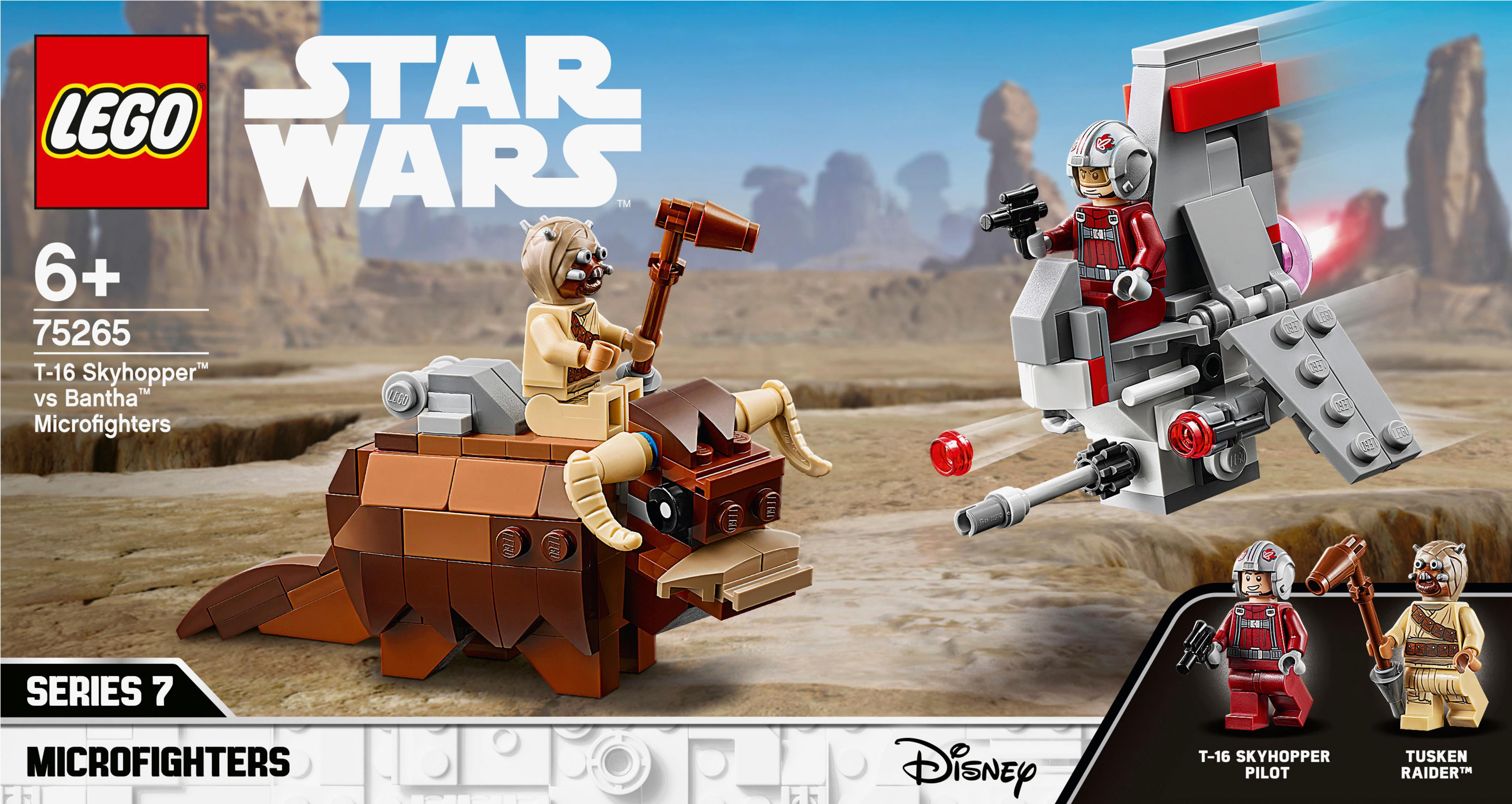 Bir LEGO Star Wars seti, çöl manzarası, bir Bantha ve iki minifigür ile.
