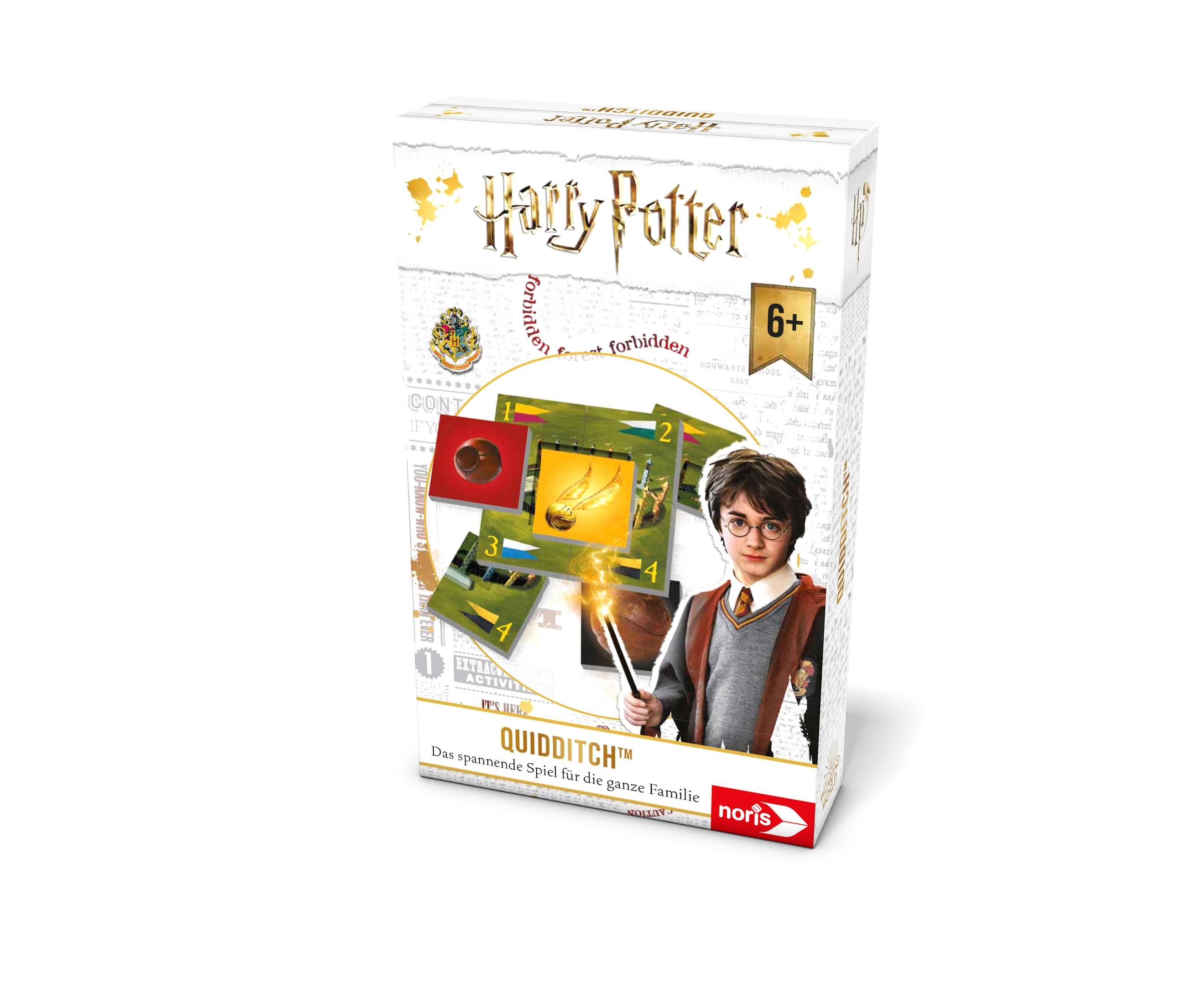 Harry Potter Quidditch Spielbox. Enthält Spielteile, Harry Potter Bild und Text.