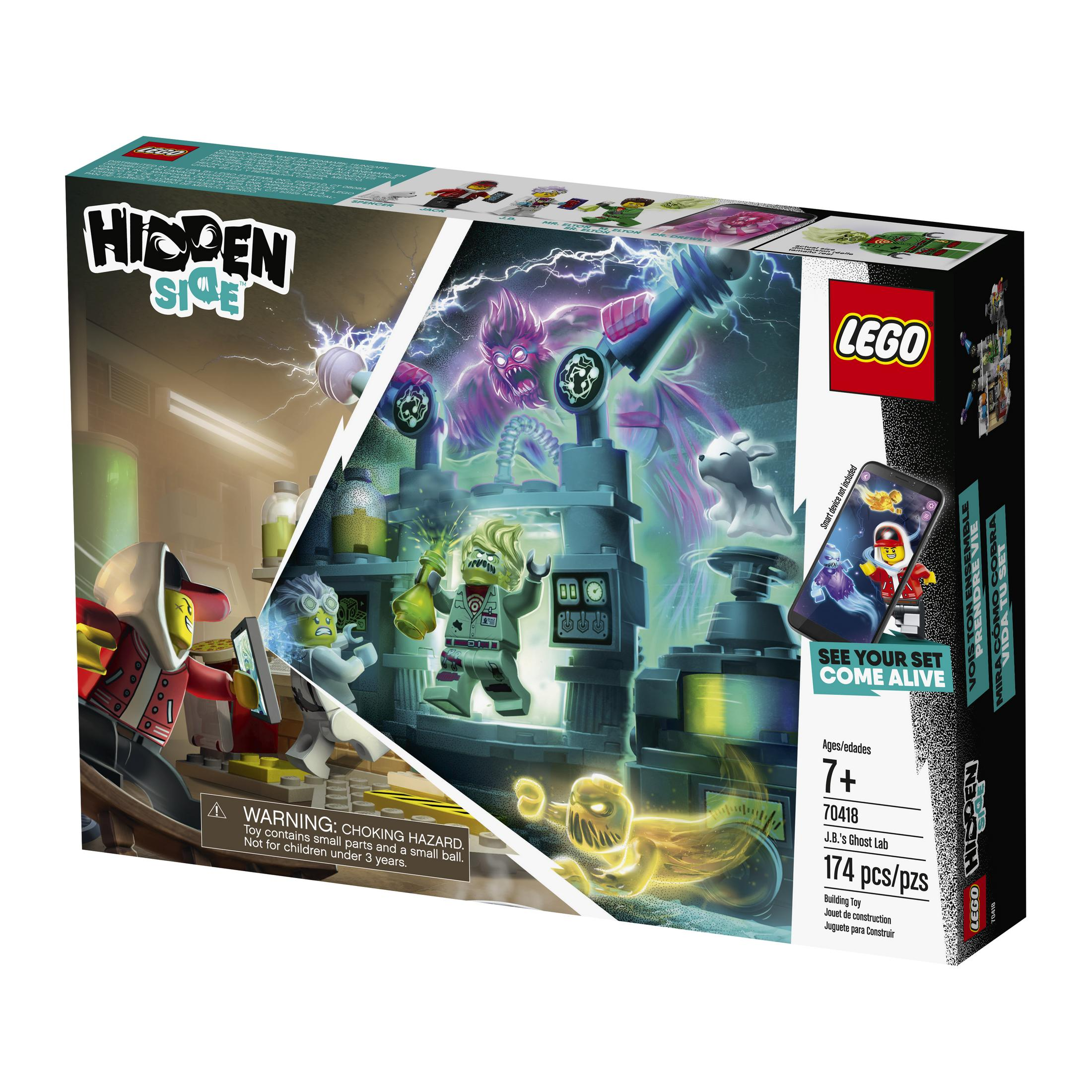Lego Hidden Side Set-Box mit einer Spuklabor-Szene und Figuren.