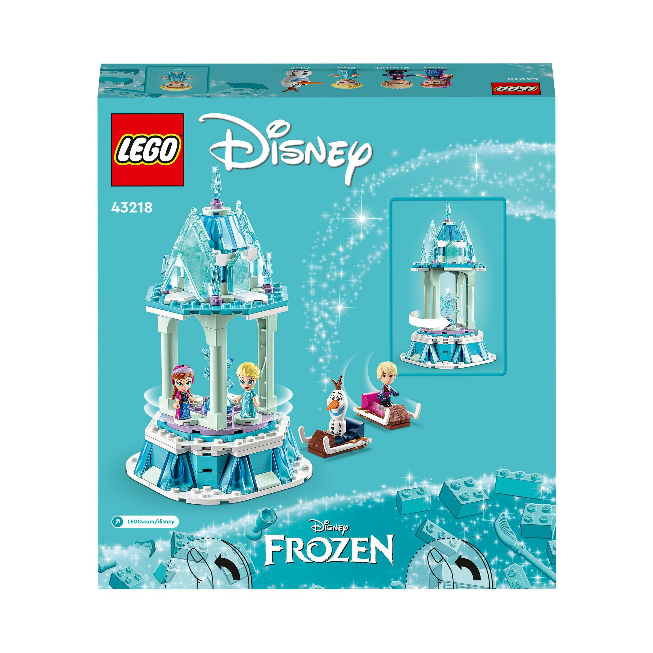 Set LEGO Disney Frozen. Incluye figuras de Elsa, Anna, Olaf y un edificio.
