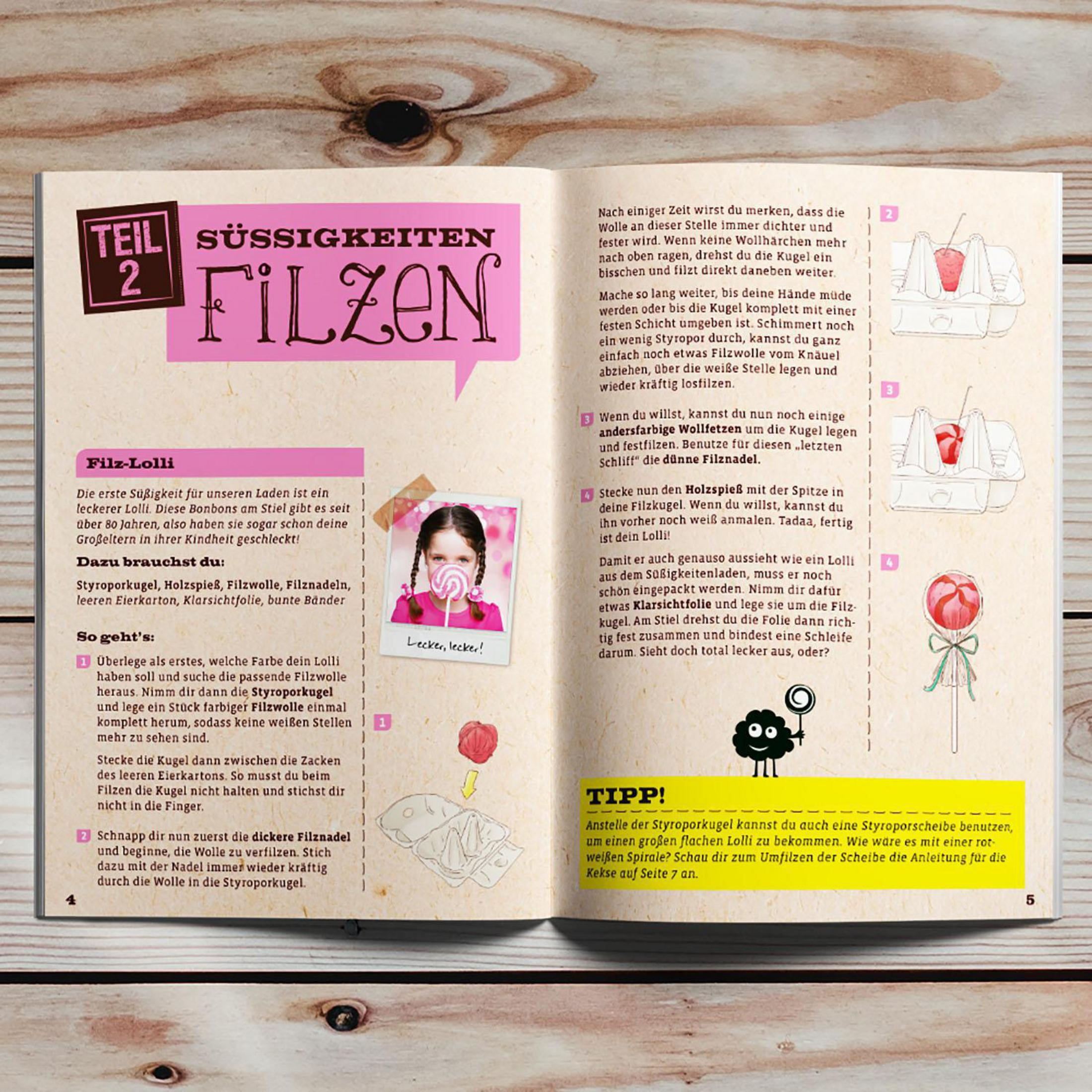 Eine Seite aus einer Zeitschrift mit Anweisungen zur Herstellung eines Lollipops.
