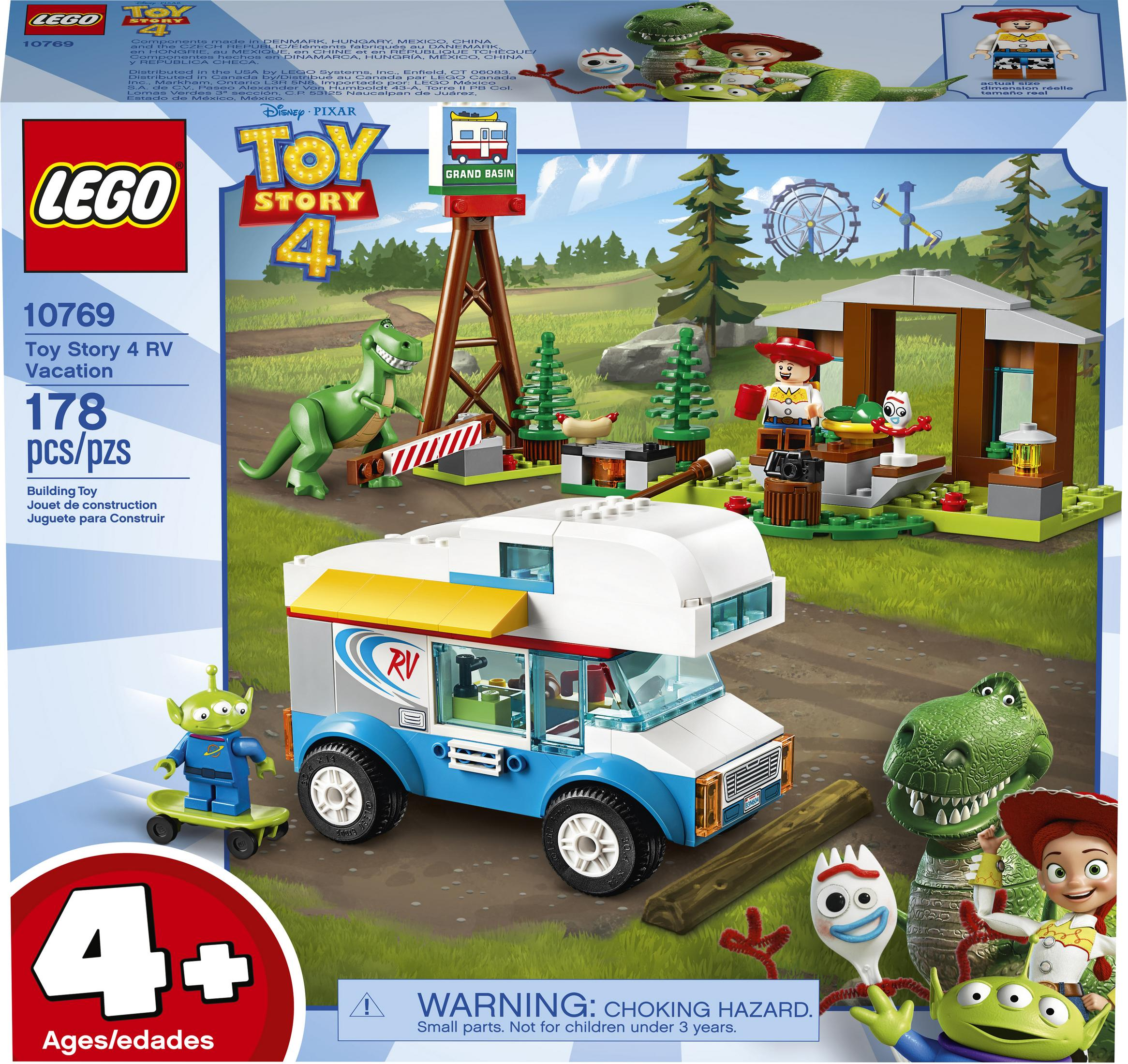 Ein Lego Toy Story 4 RV Vacation Set zeigt einen bunten Wohnwagen, Charaktere und ein Riesenrad.