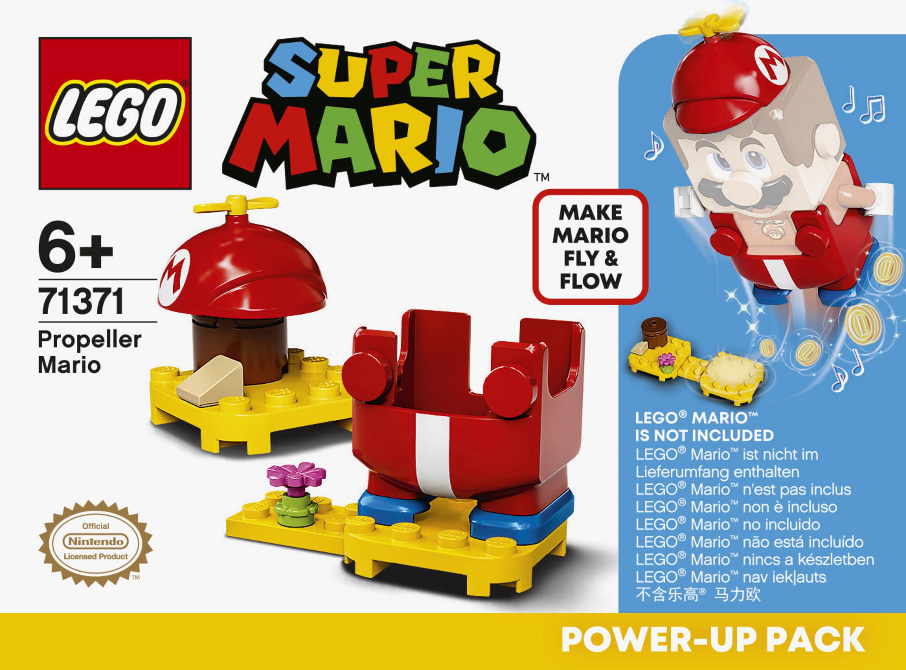 Eine Lego-Box mit Super Mario Propeller Mario. Die Box zeigt Mario mit einem Propeller.