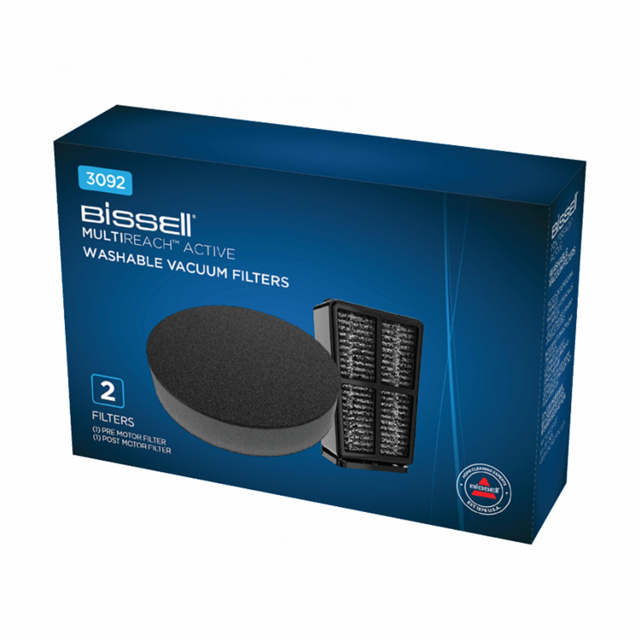 Scatola filtro aspirapolvere Bissell con due filtri lavabili attivi.