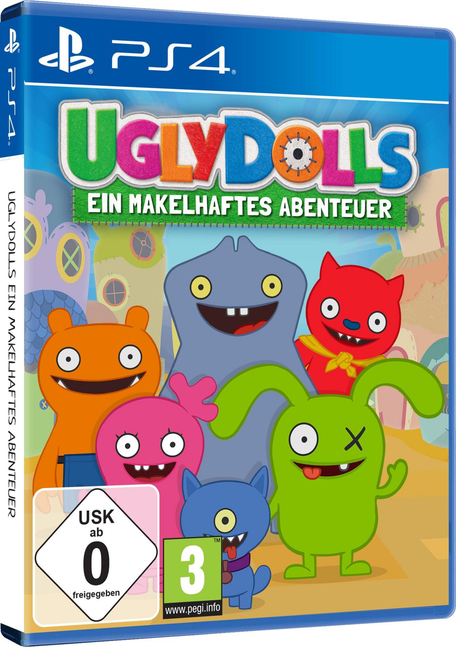 Uglydolls Videospielbox, Charaktere auf der Vorderseite, USK 0 Bewertung.