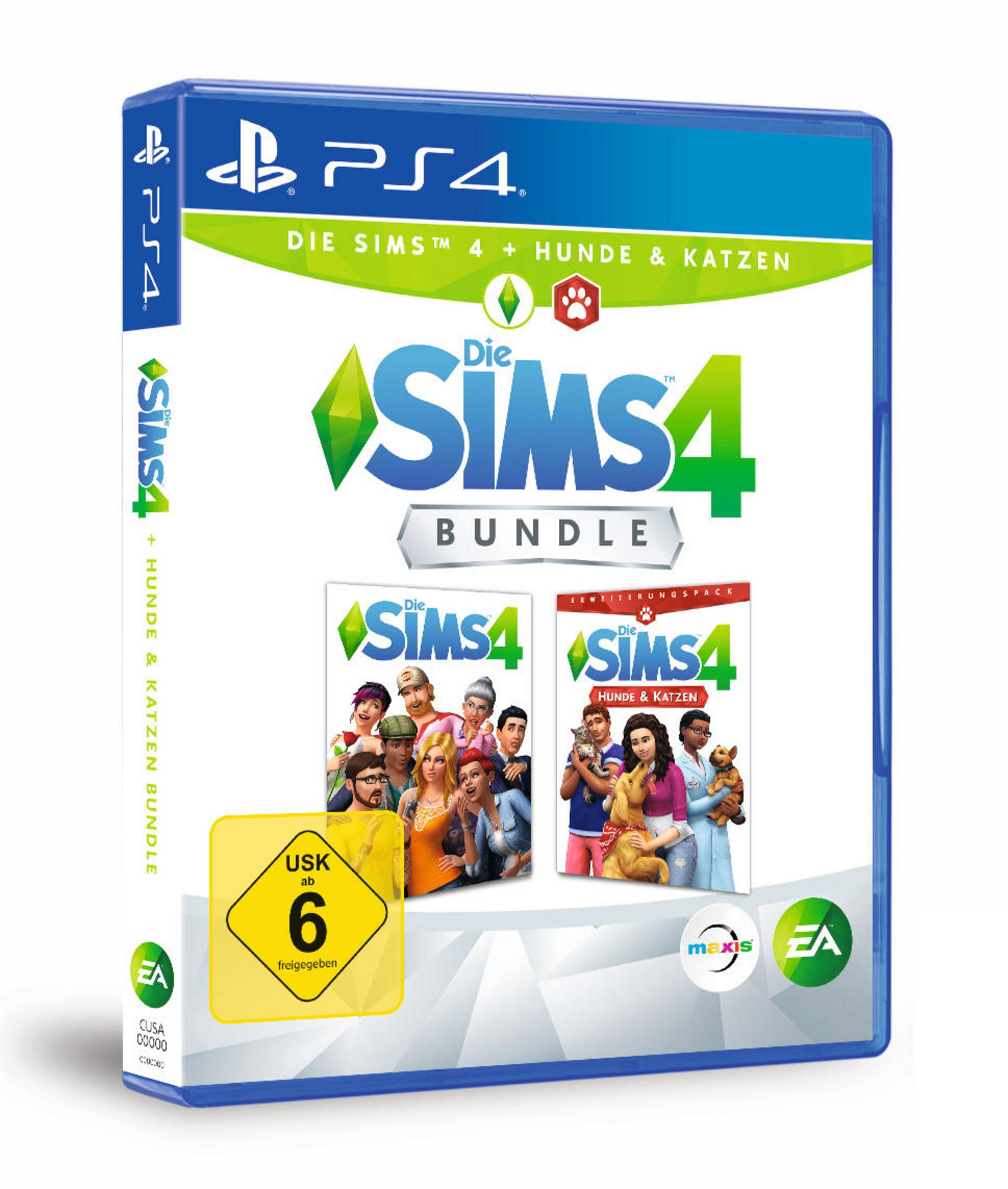 PS4-Spielhülle für The Sims 4 Bundle mit Bildern von Charakteren und Spiel-Logo.