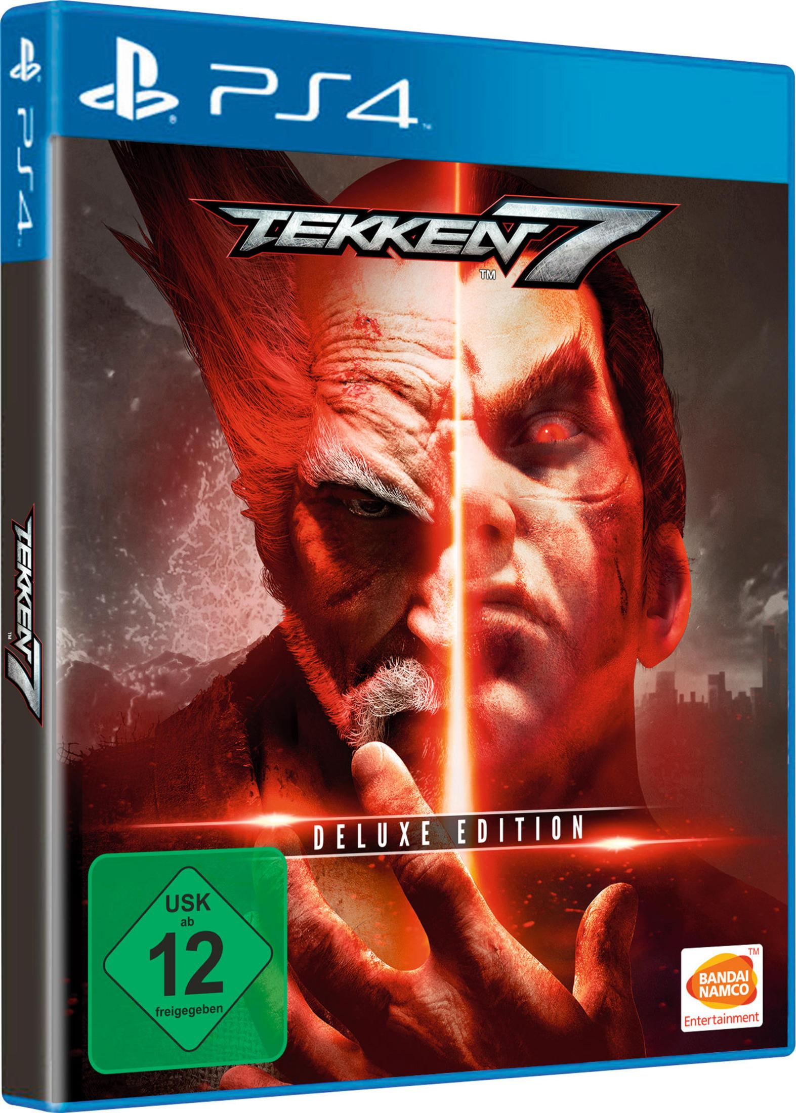 Okładka gry PS4 Tekken 7, z twarzami postaci, Edycja Deluxe.