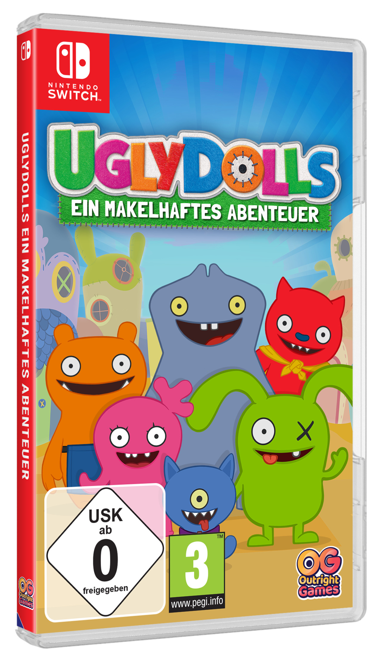UglyDolls-Spielhülle mit Zeichentrickfiguren auf dem Cover. Das Cover ist eine Spielbox.