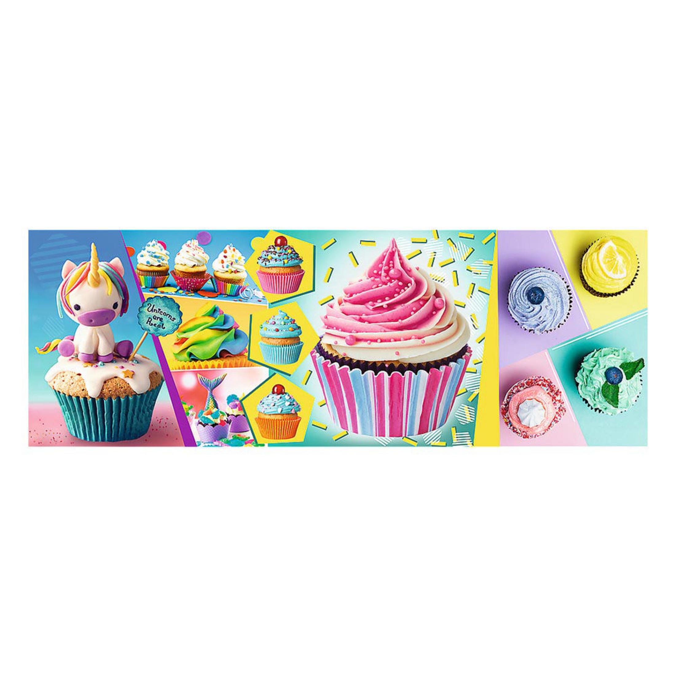 Verschiedene dekorierte Cupcakes mit Einhorn- und anderen Designs.