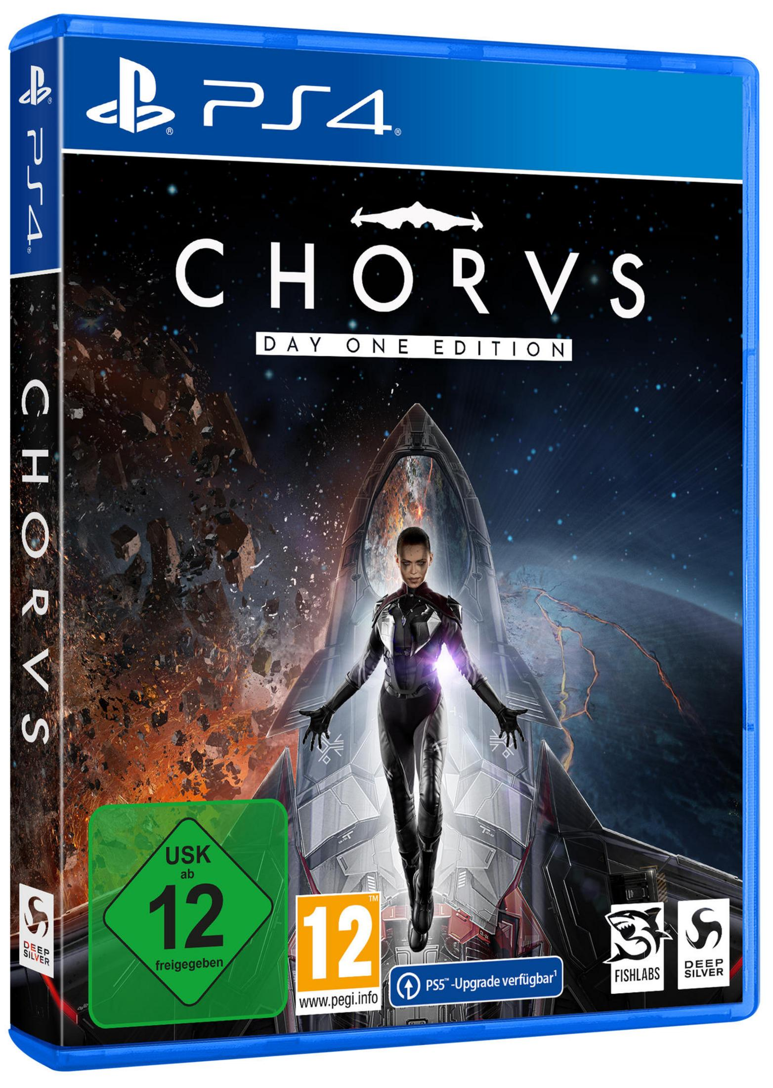Eine PS4-Spielbox mit Science-Fiction-Thema. Eine Frau in einem Anzug steht vor einem Raumschiff im Weltraum.