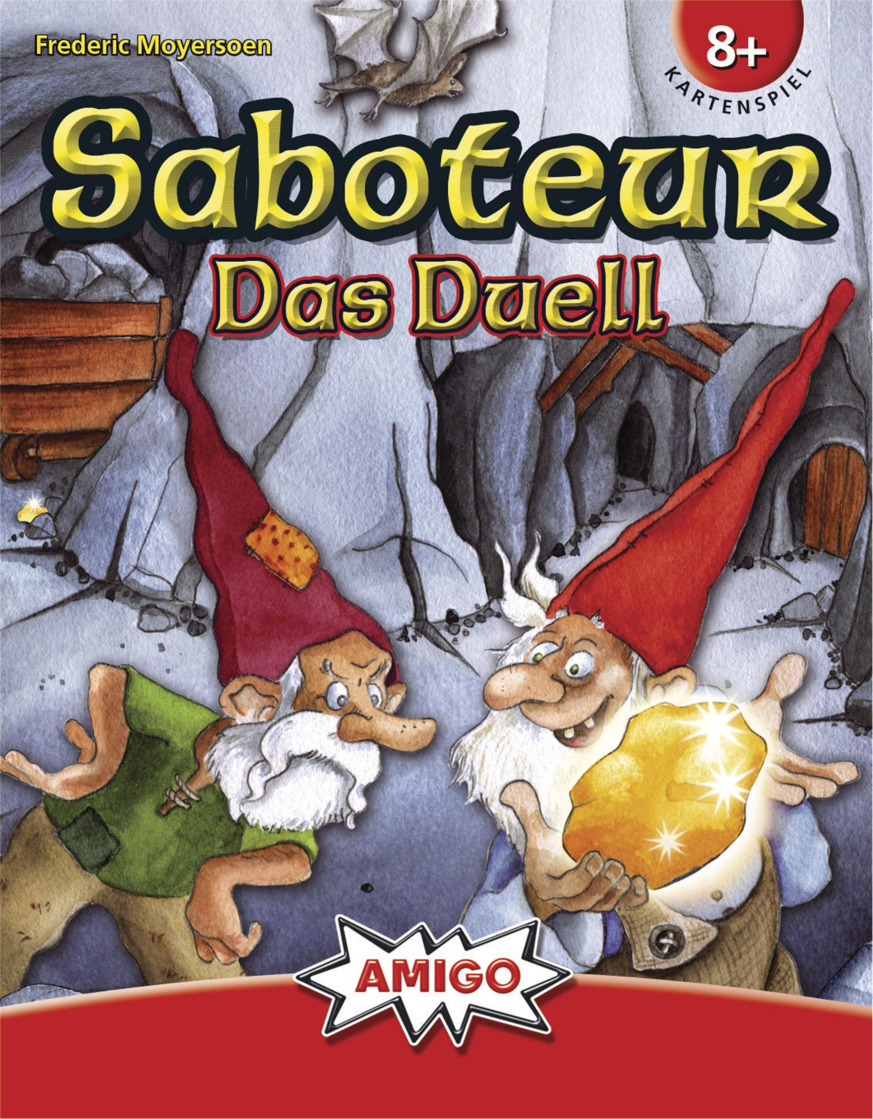Scatola del gioco da tavolo "Saboteur Das Duell" con due figure di nani sulla copertina.