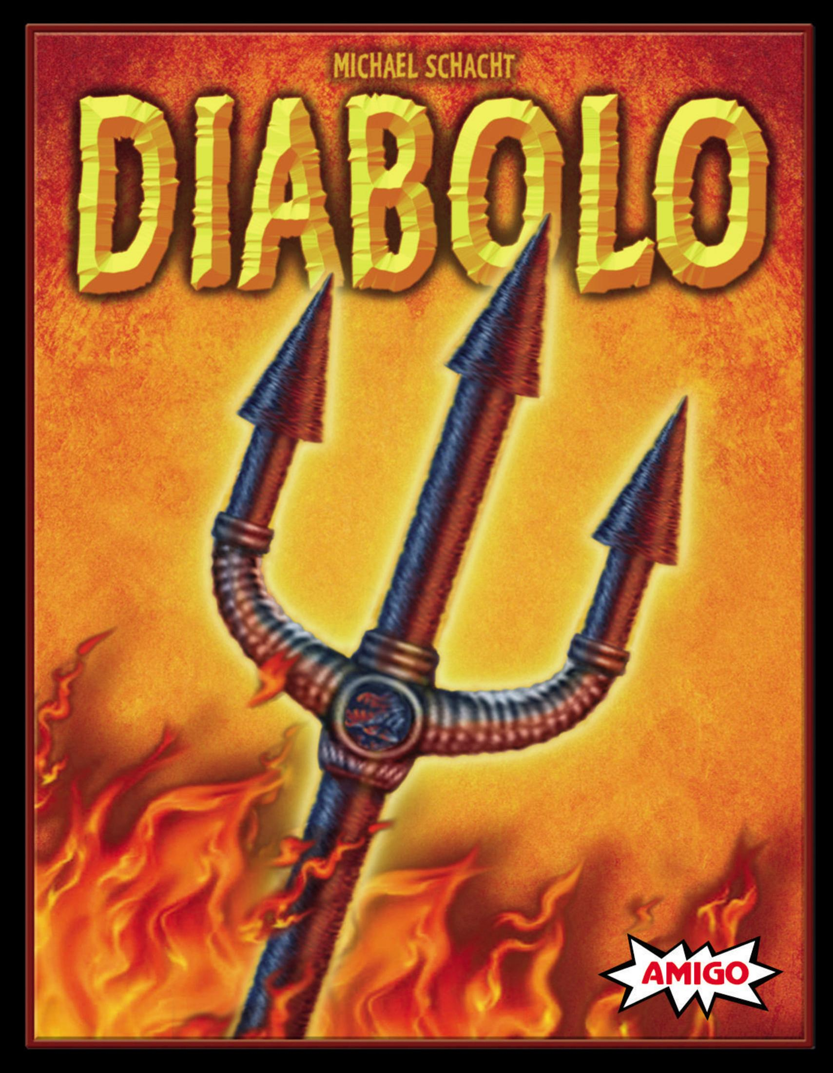 Buchcover mit dem Wort DIABOLO. Ein Dreizack ist im Zentrum über einem feurigen Hintergrund.