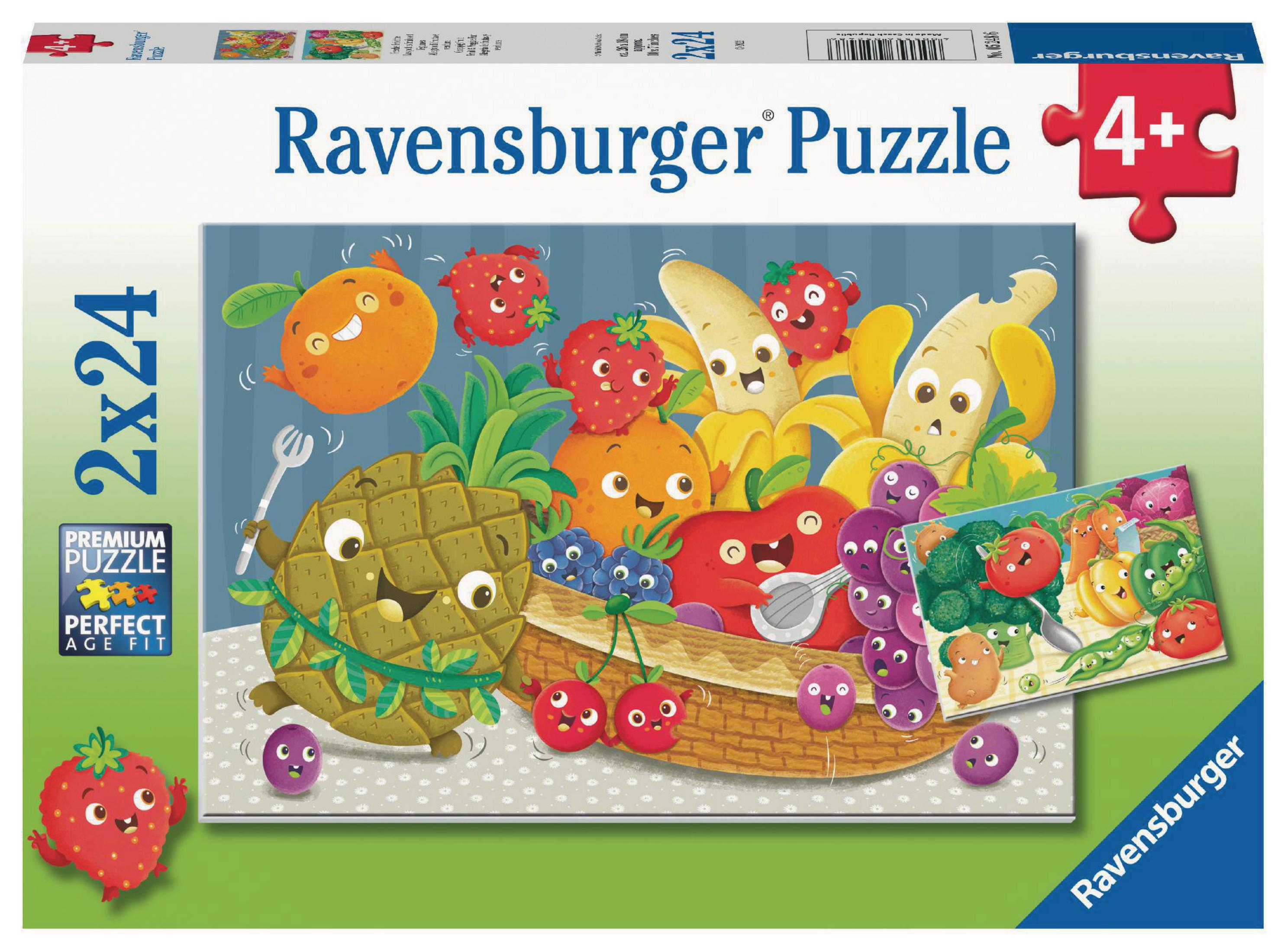 Scatola di puzzle con illustrazioni di frutta colorata. Una varietà di frutti è mostrata in modo giocoso.