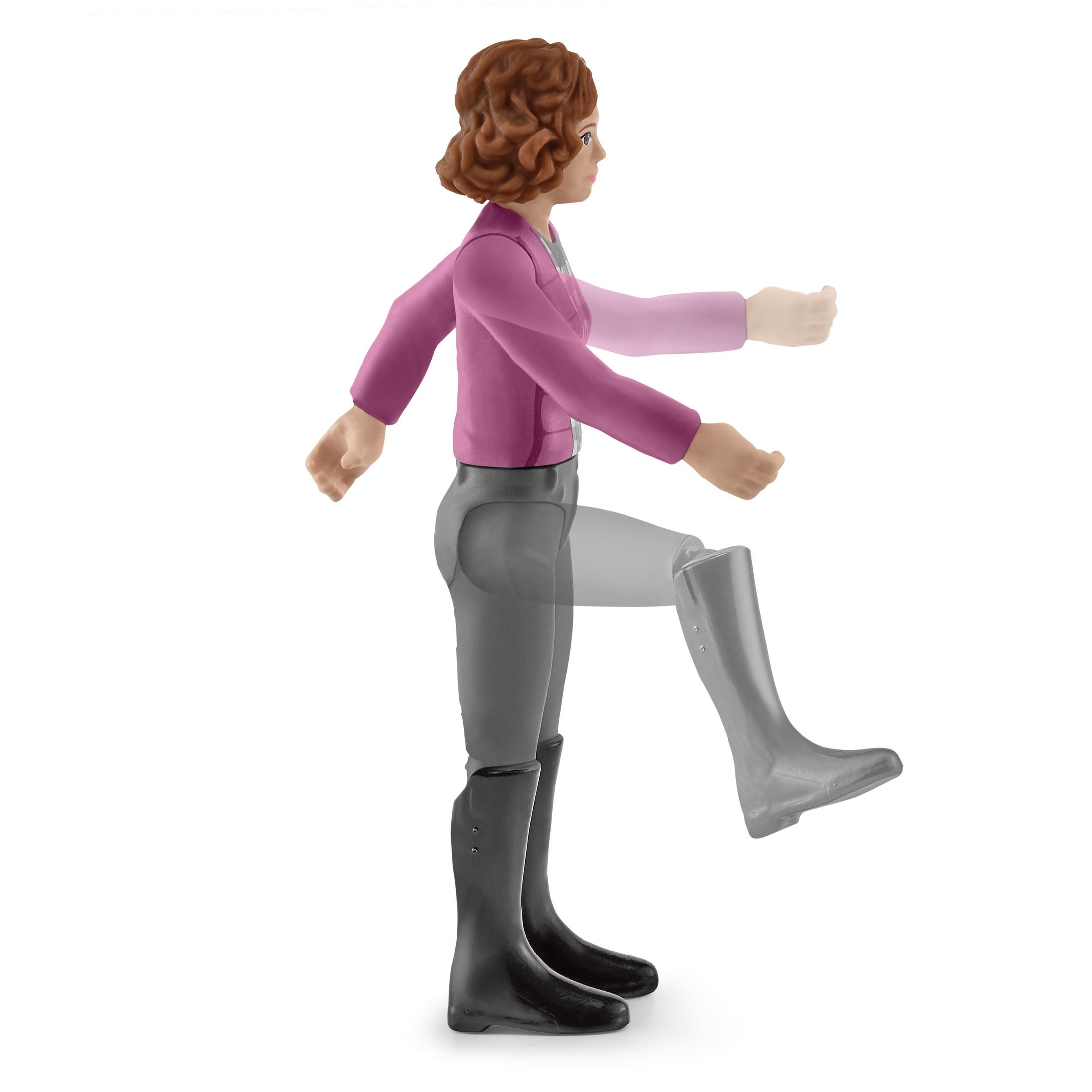 Eine Spielfigur einer Frau in Reitkleidung, mit teilweise transparentem Bein zur Aktionsdarstellung.