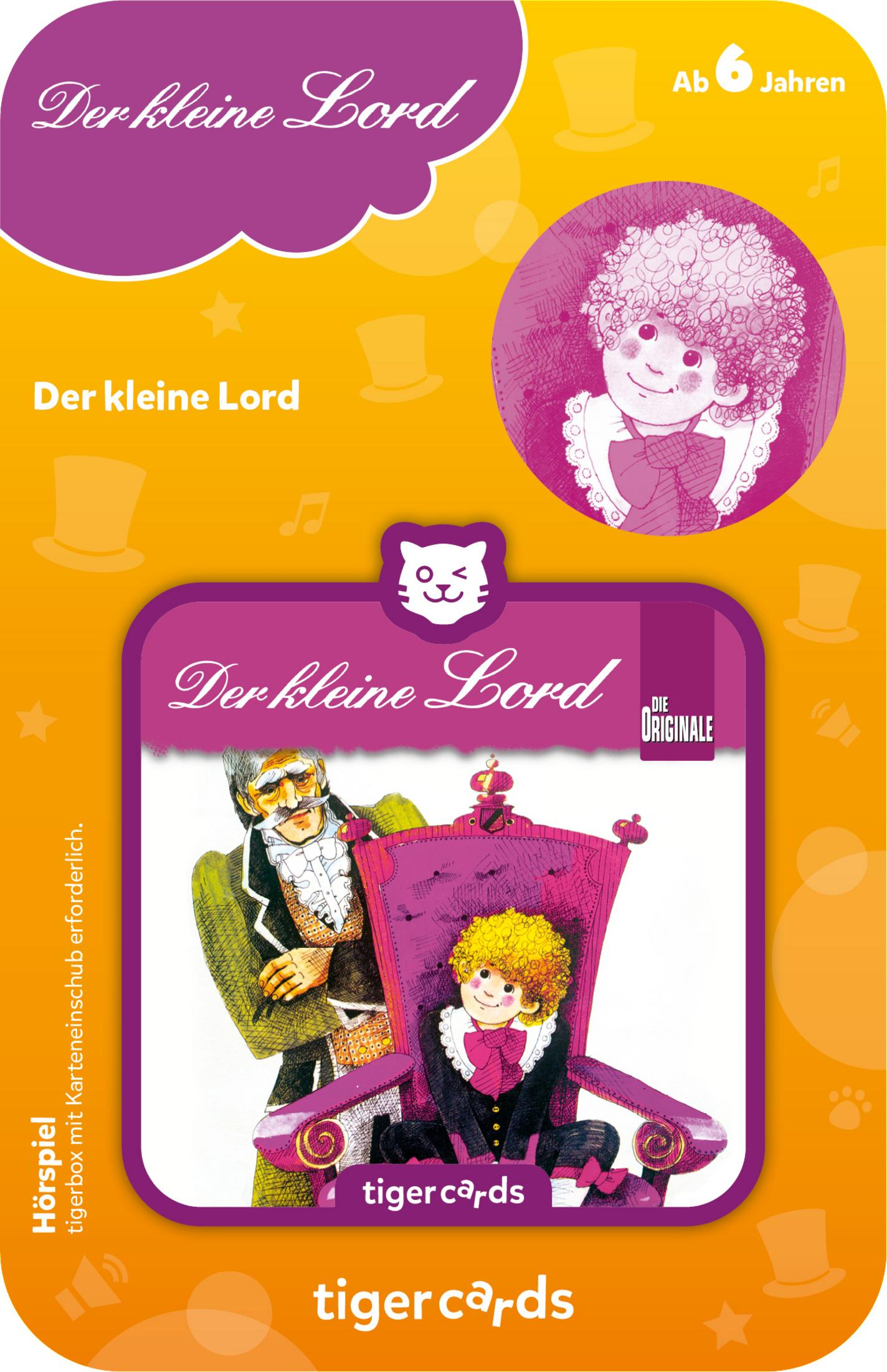 Ein Buchcover für 'Der Kleine Lord' mit einem Jungen auf einem Stuhl und einem Mann in grünem Anzug.