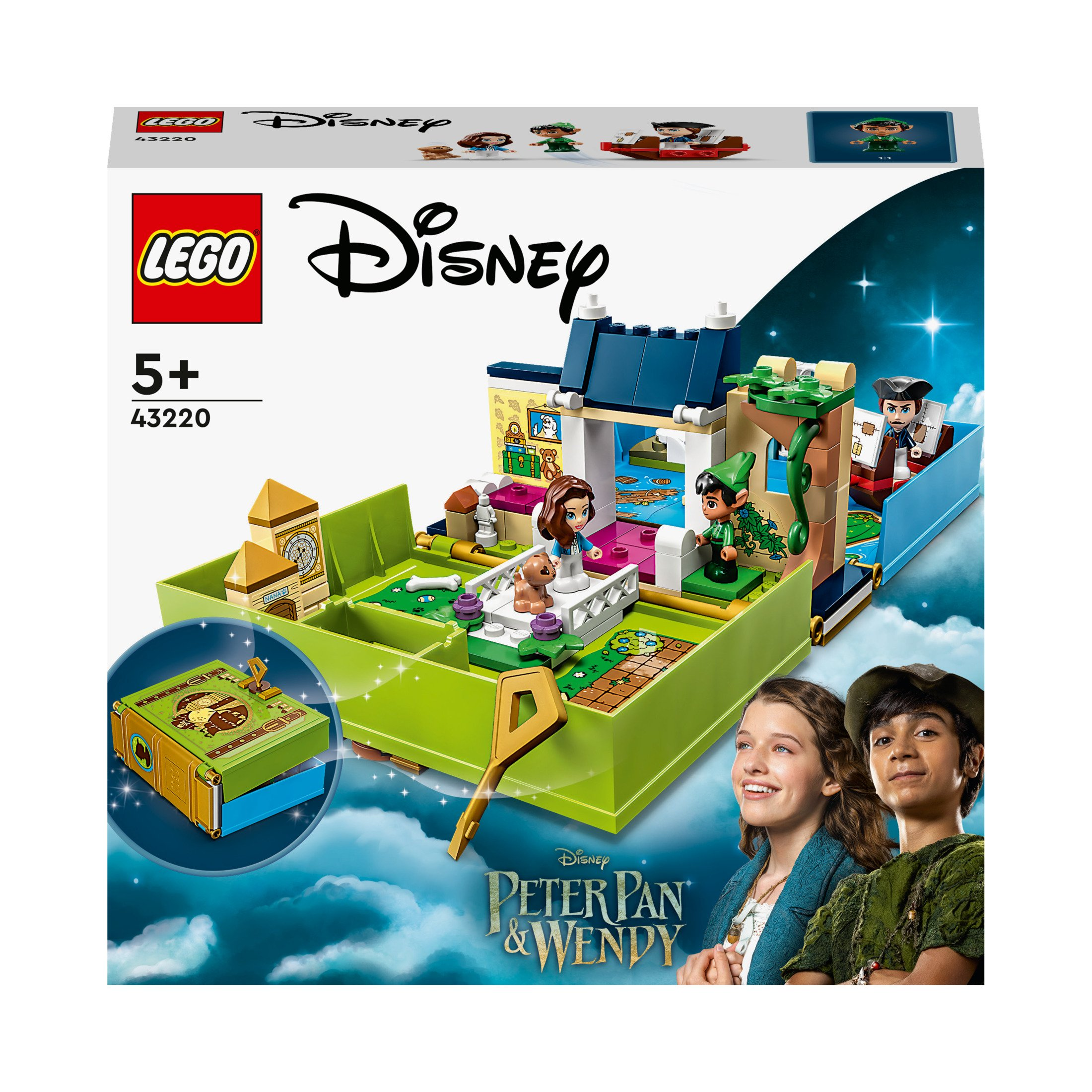 LEGO Disney Peter Pan & Wendy set. Figuren, gebouw met een boek en personages uit de film.