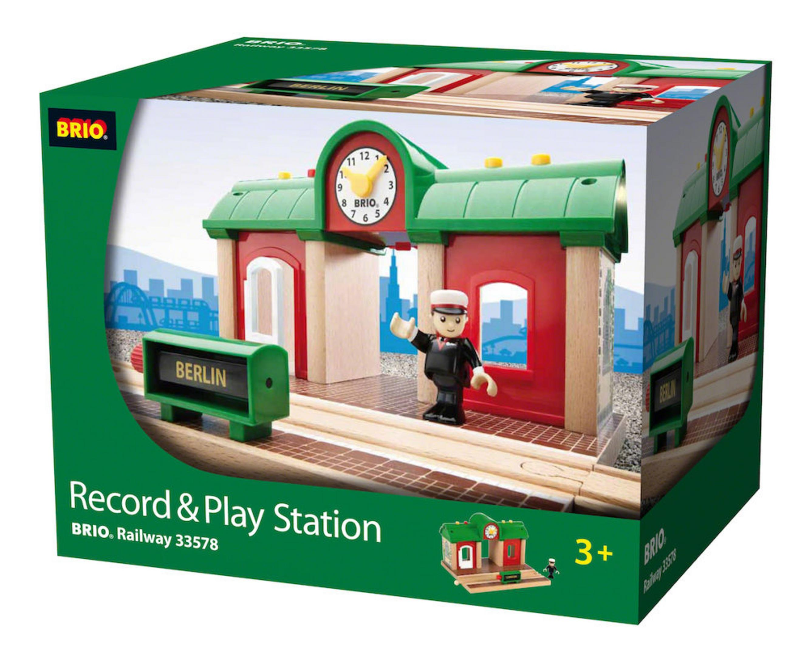 Brio-Holzeisenbahn-Set mit Zugführer-Figur und Zug.